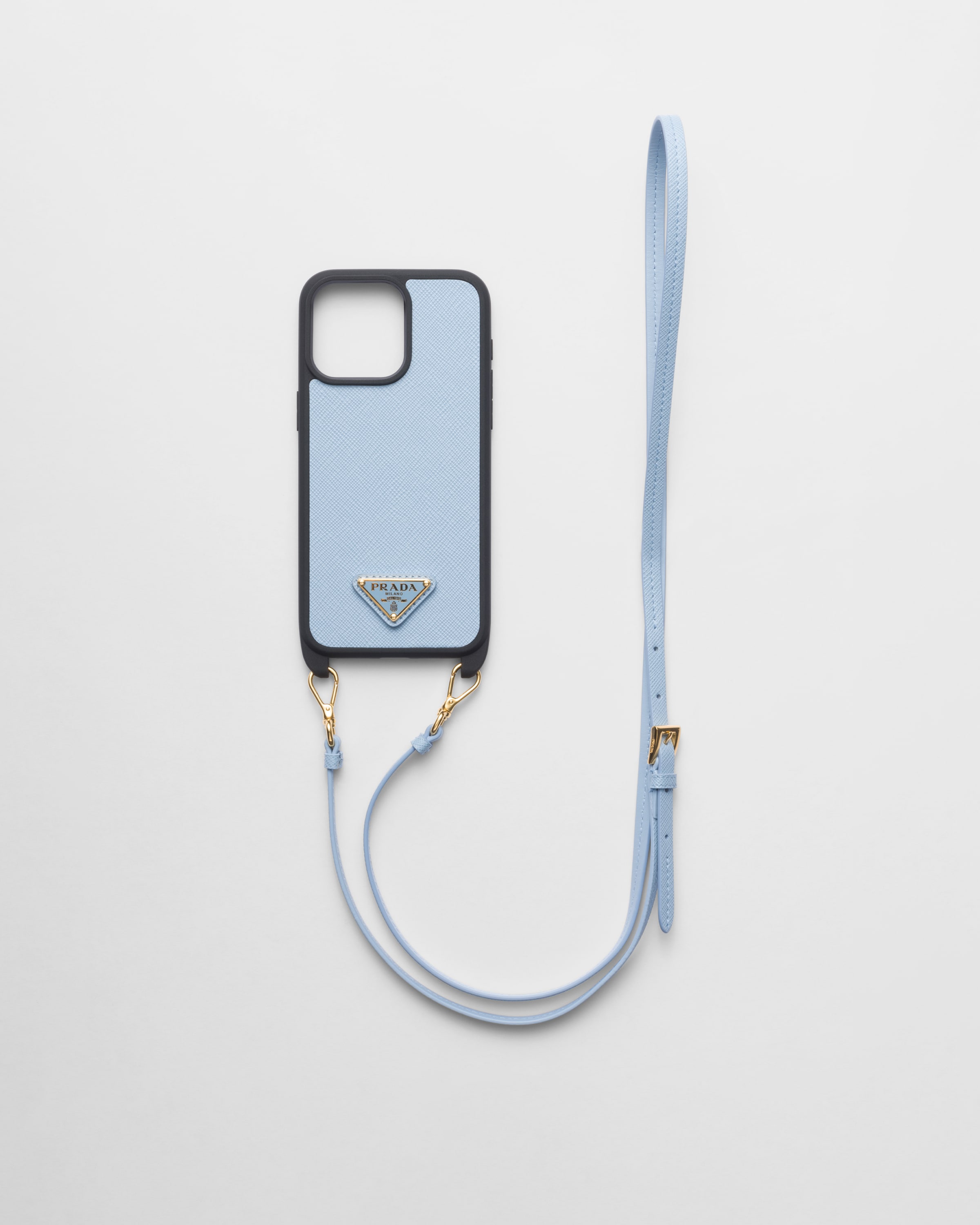 Prada Saffiano Leather Cover For Iphone 15 Pro Max In Light Blue