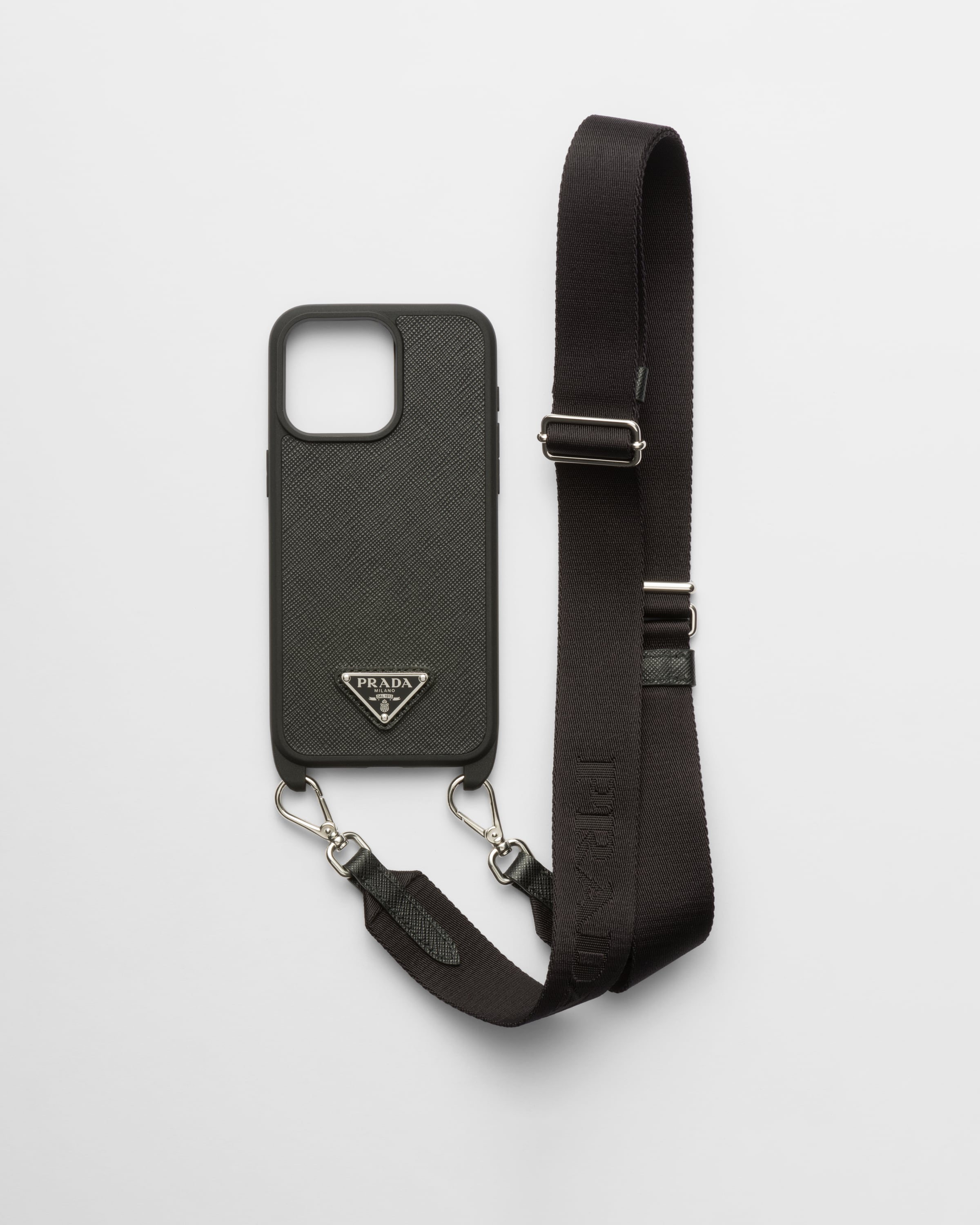 Prada Saffiano Leather Cover For Iphone 15 Pro Max In Black