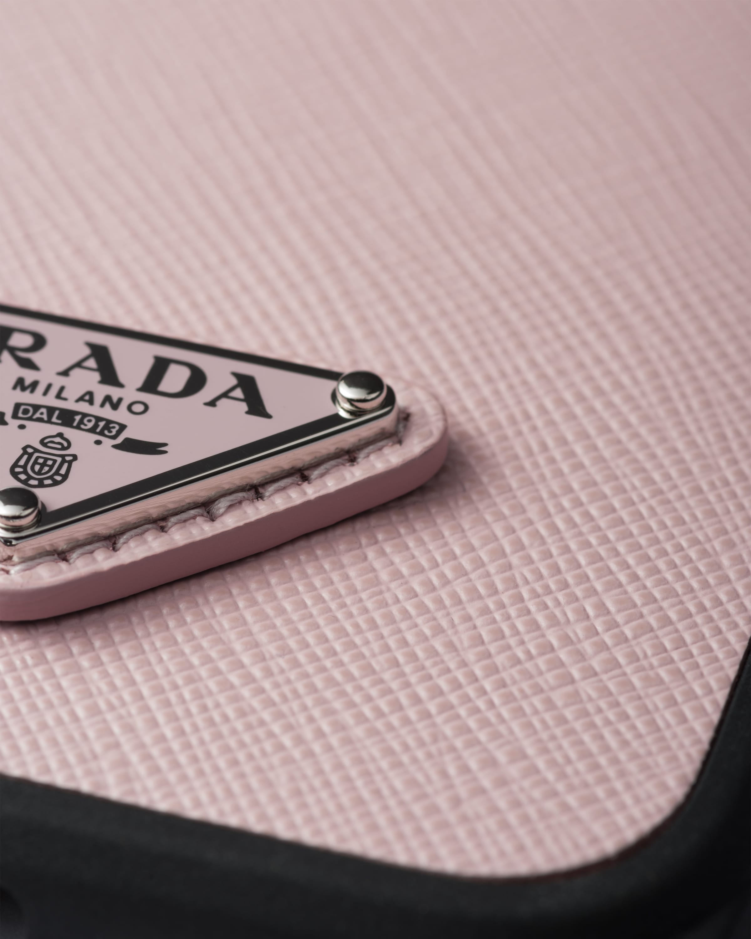 Shop Prada Iphone-15-pro-max-hülle Aus Saffiano-leder In Alabaster