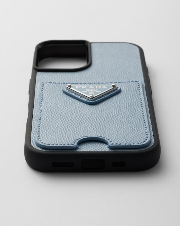 Saffiano leather case for iPhone 16 - Pale Blue Saffiano leather case for iPhone 16 - Pale Blue