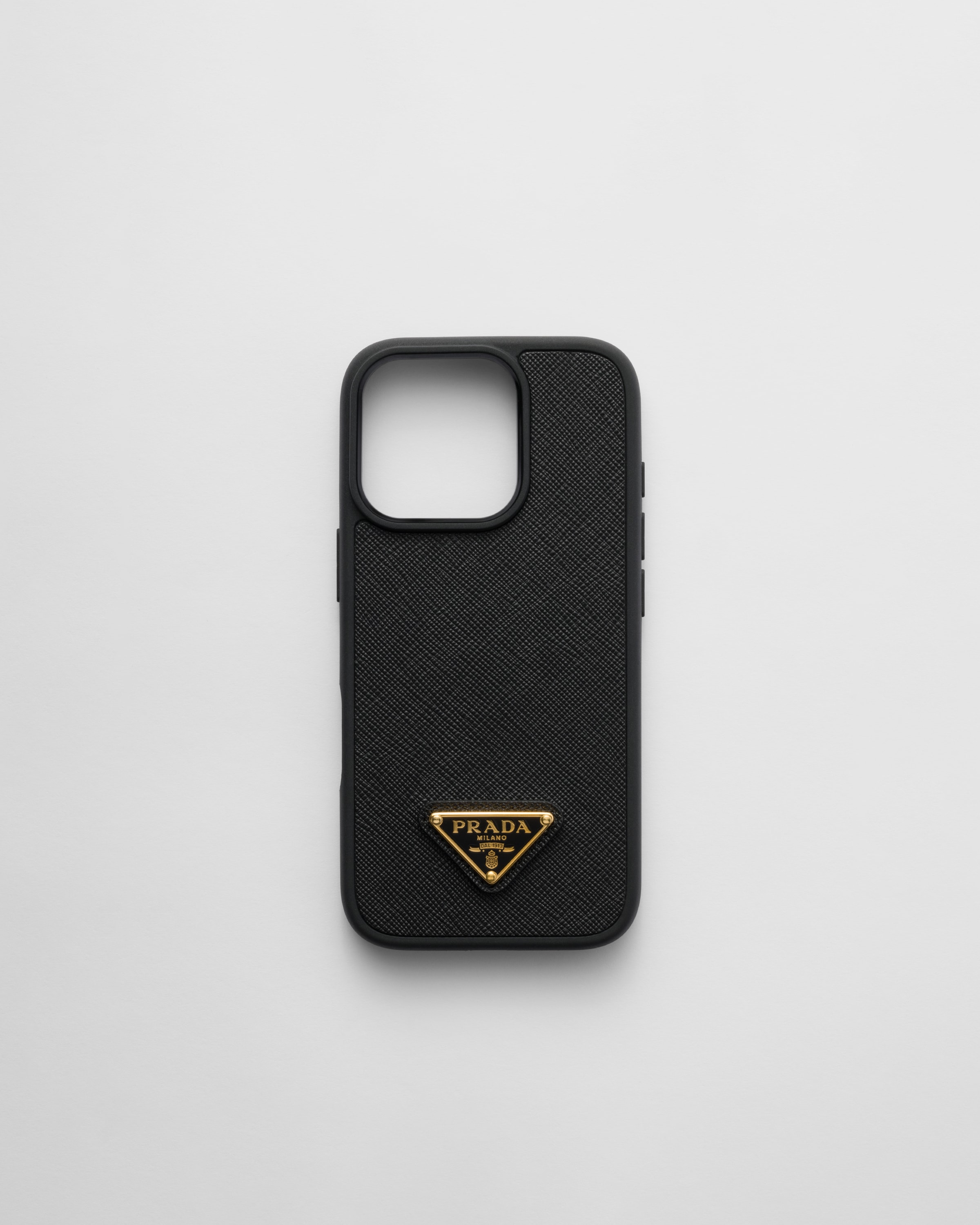 Black Saffiano leather case for iPhone 16 Pro | PRADA Black Saffiano leather case for iPhone 16 Pro | PRADA