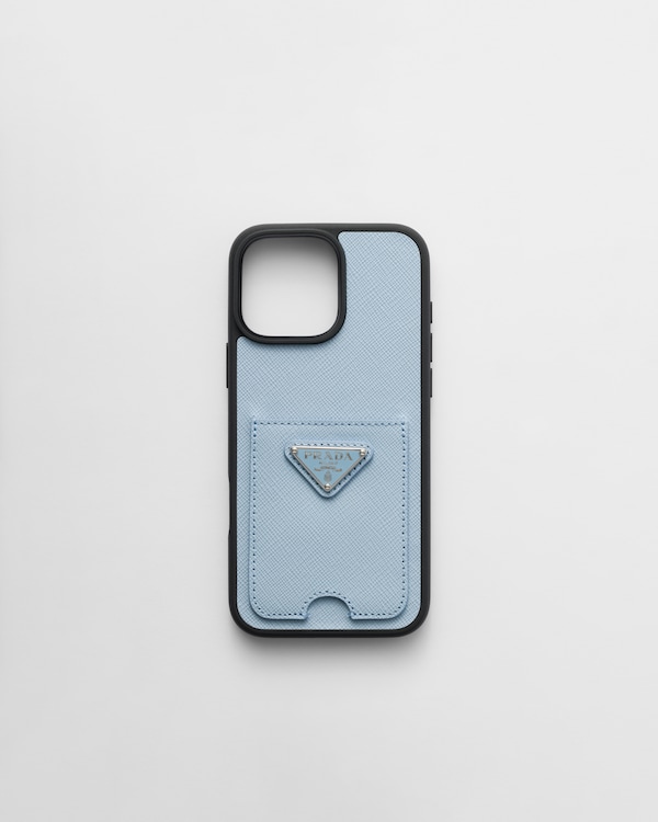 Pale Blue Saffiano leather case for iPhone 16 Pro Max | PRADA