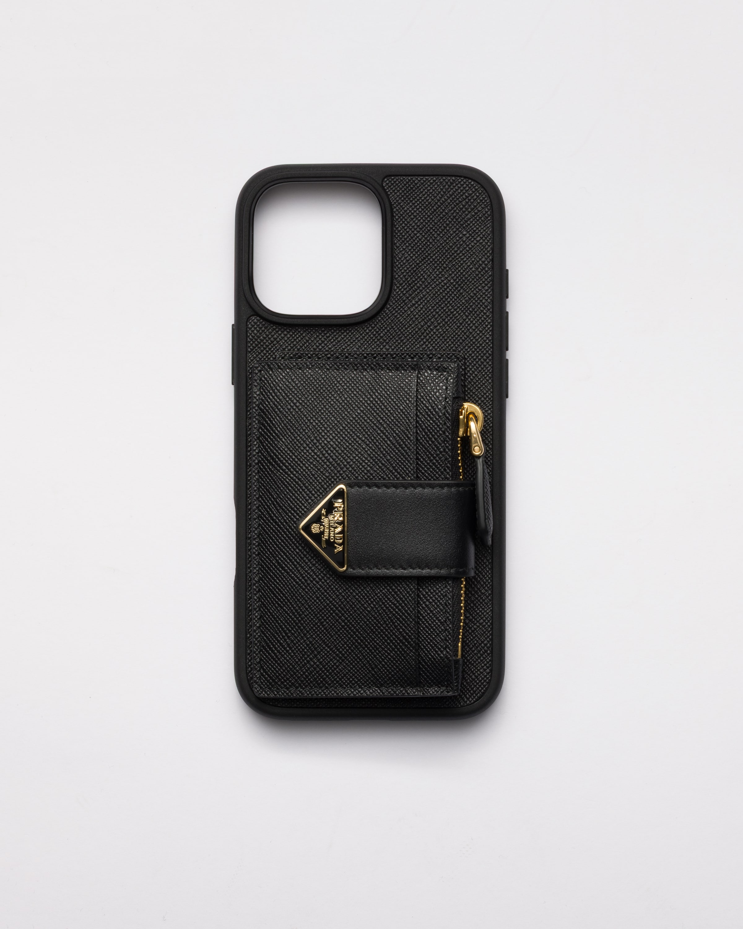 Prada Saffiano Leather Case For Iphone 16 Pro Max, Woman, Black