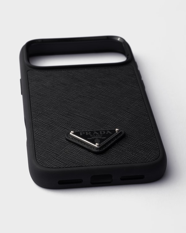 Coque pour iPhone 17 Pro Max en cuir Saffiano - Noir Coque pour iPhone 17 Pro Max en cuir Saffiano - Noir