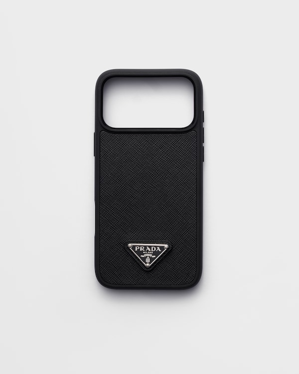 Coque pour iPhone 17 Pro Max en cuir Saffiano - Noir Coque pour iPhone 17 Pro Max en cuir Saffiano - Noir