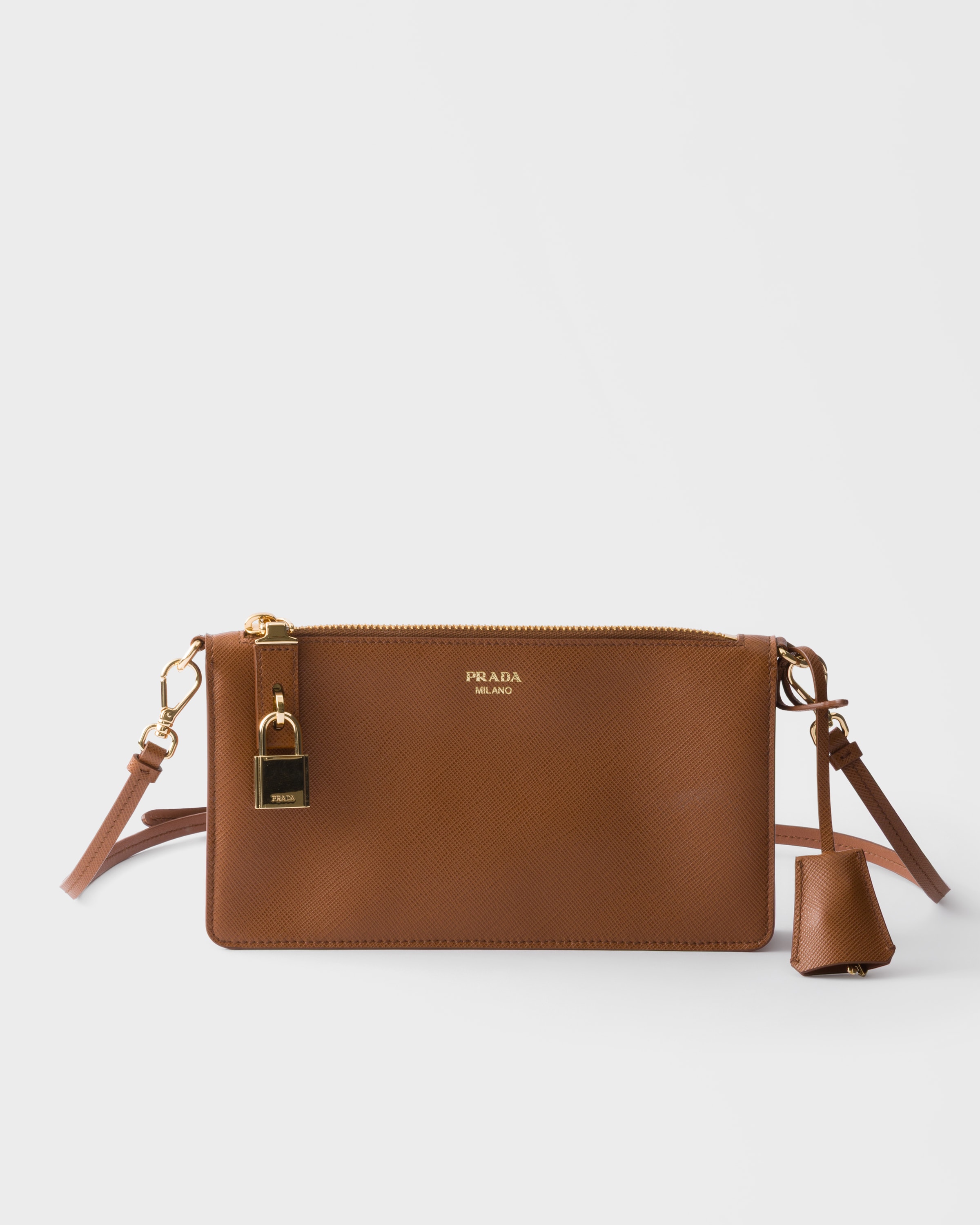 Cognac Saffiano Leather Smartphone Pouch | PRADA