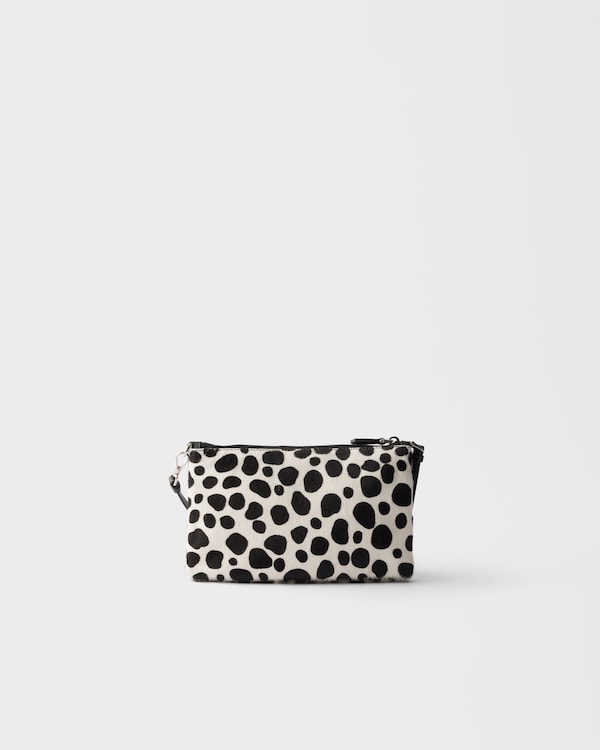 Printed calf hair smartphone pouch - White/Black Printed calf hair smartphone pouch - White/Black