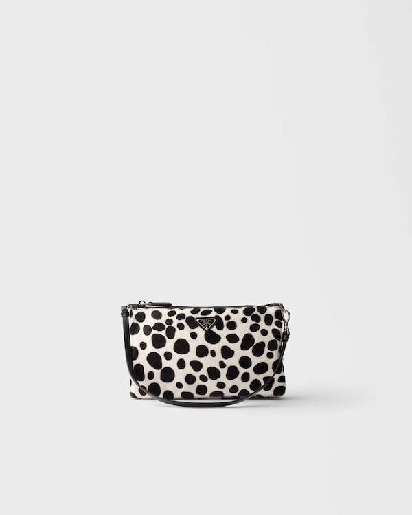 Printed calf hair smartphone pouch - White/Black Printed calf hair smartphone pouch - White/Black