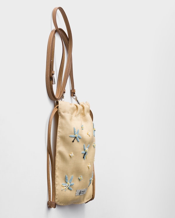 Embroidered canvas smartphone case - Beige/Light Blue Embroidered canvas smartphone case - Beige/Light Blue