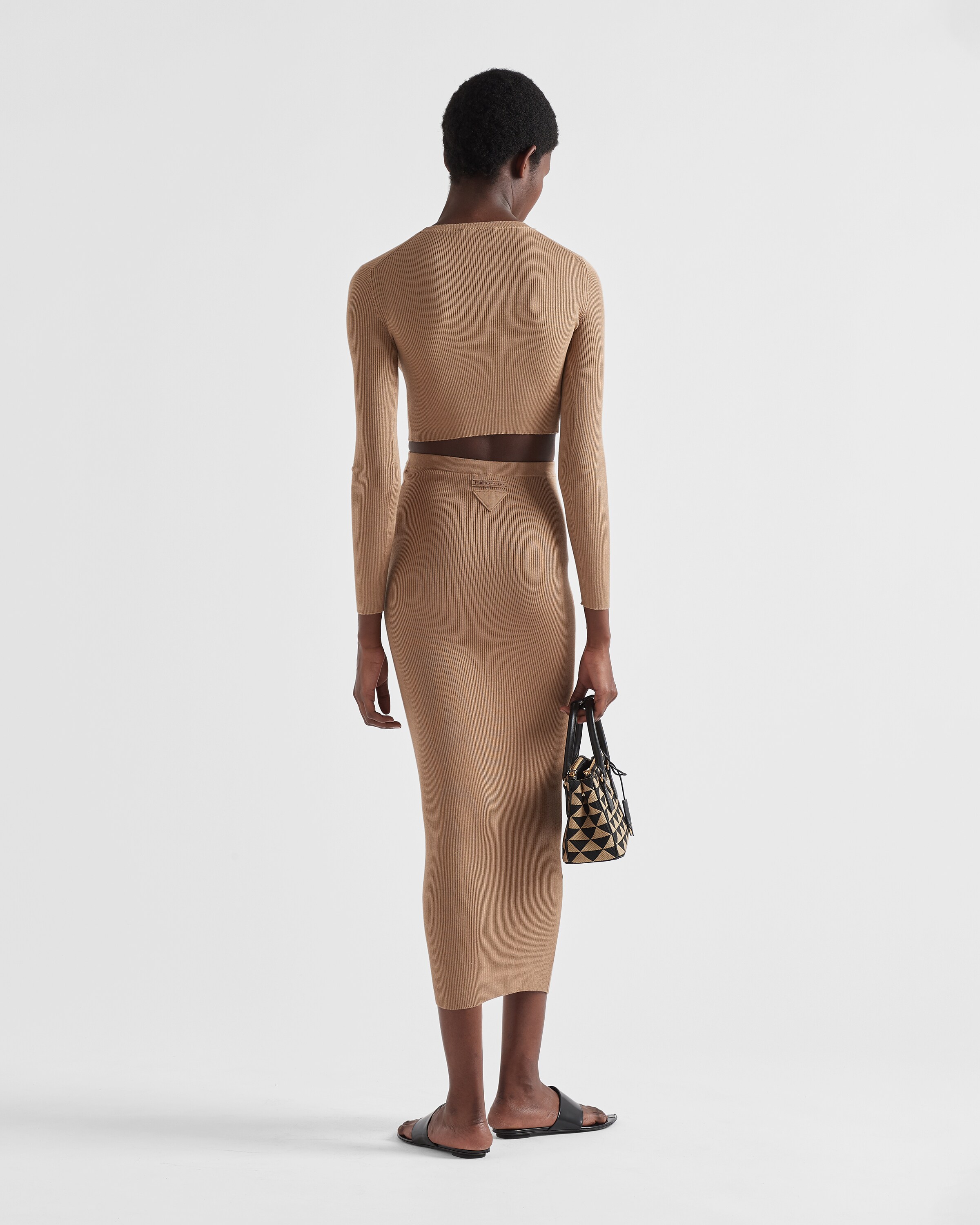 【プラダ・PRADA】Long silk knit skirt Camel Brown Long Silk Knit Skirt | PRADA