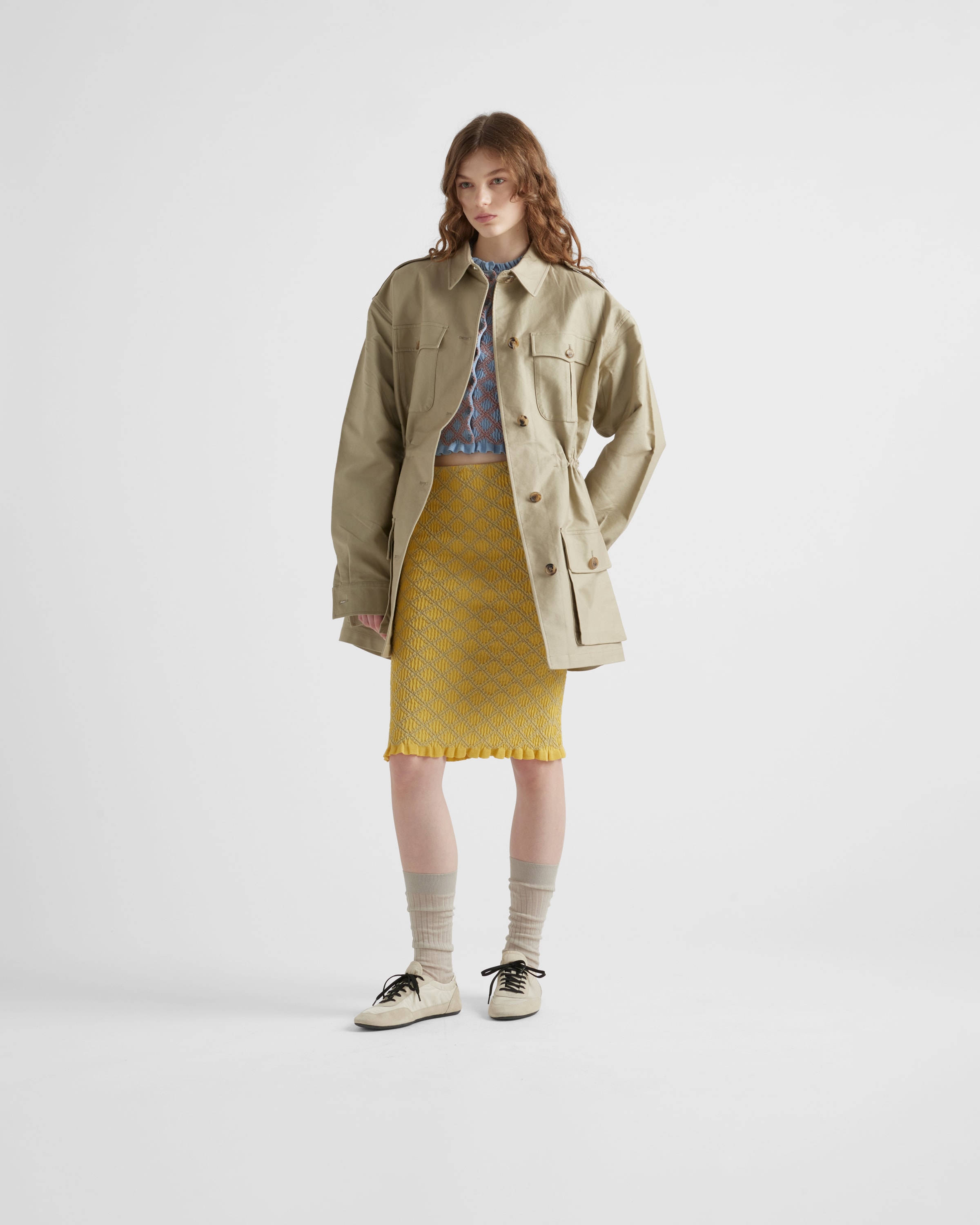 Shop Prada Cotton Skirt In Yellow