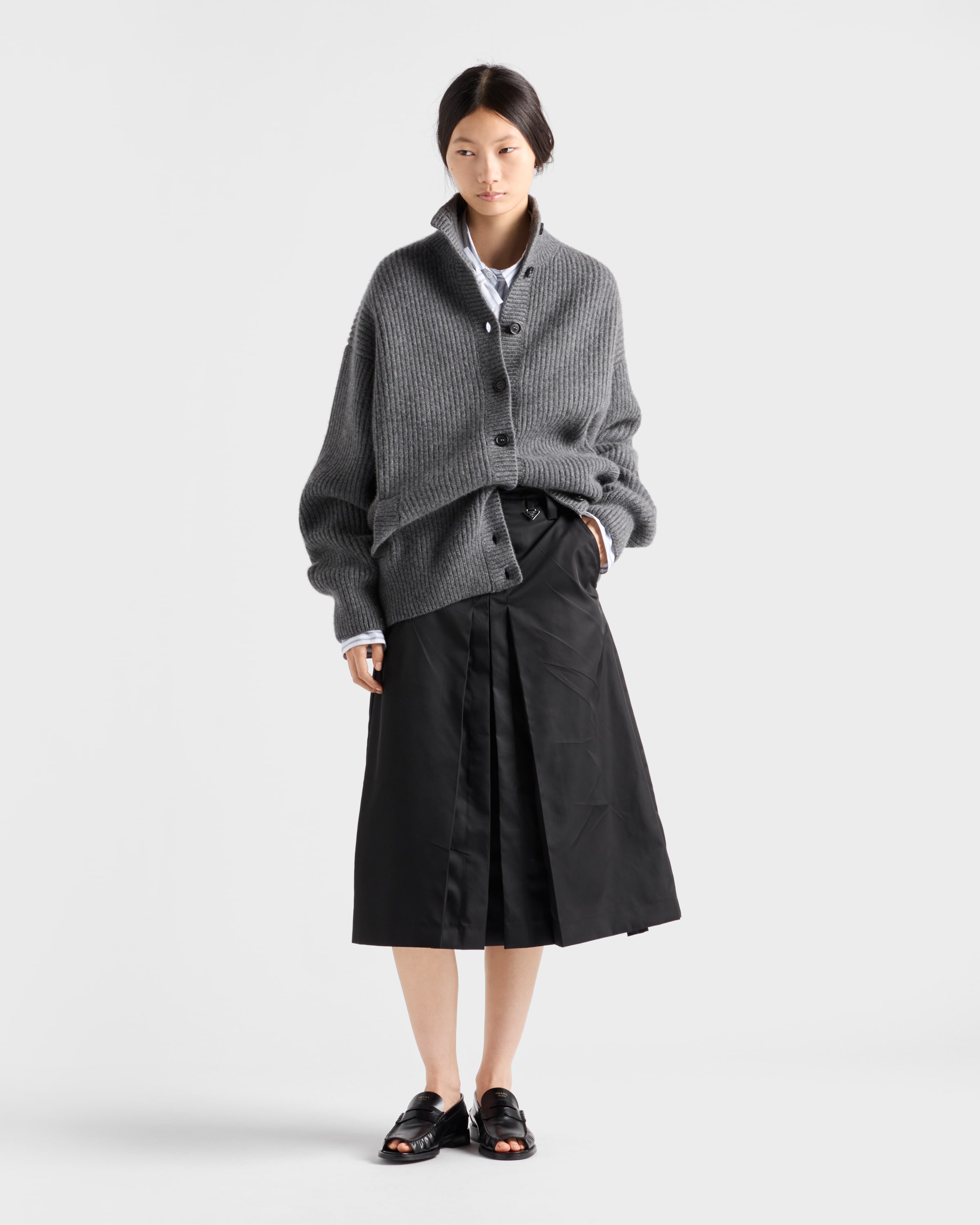 Prada Flared Re-nylon Skirt In Black