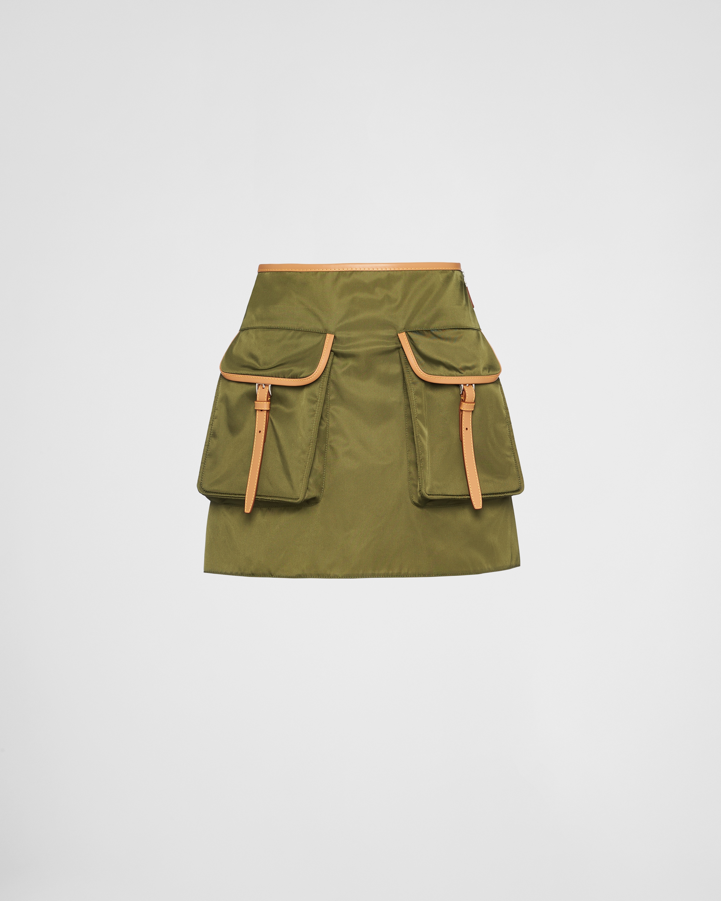 Prada Womens Green Re-nylon Patch-pocket Mid-rise Recycled-nylon And Leather Mini Skirt In Loden Green