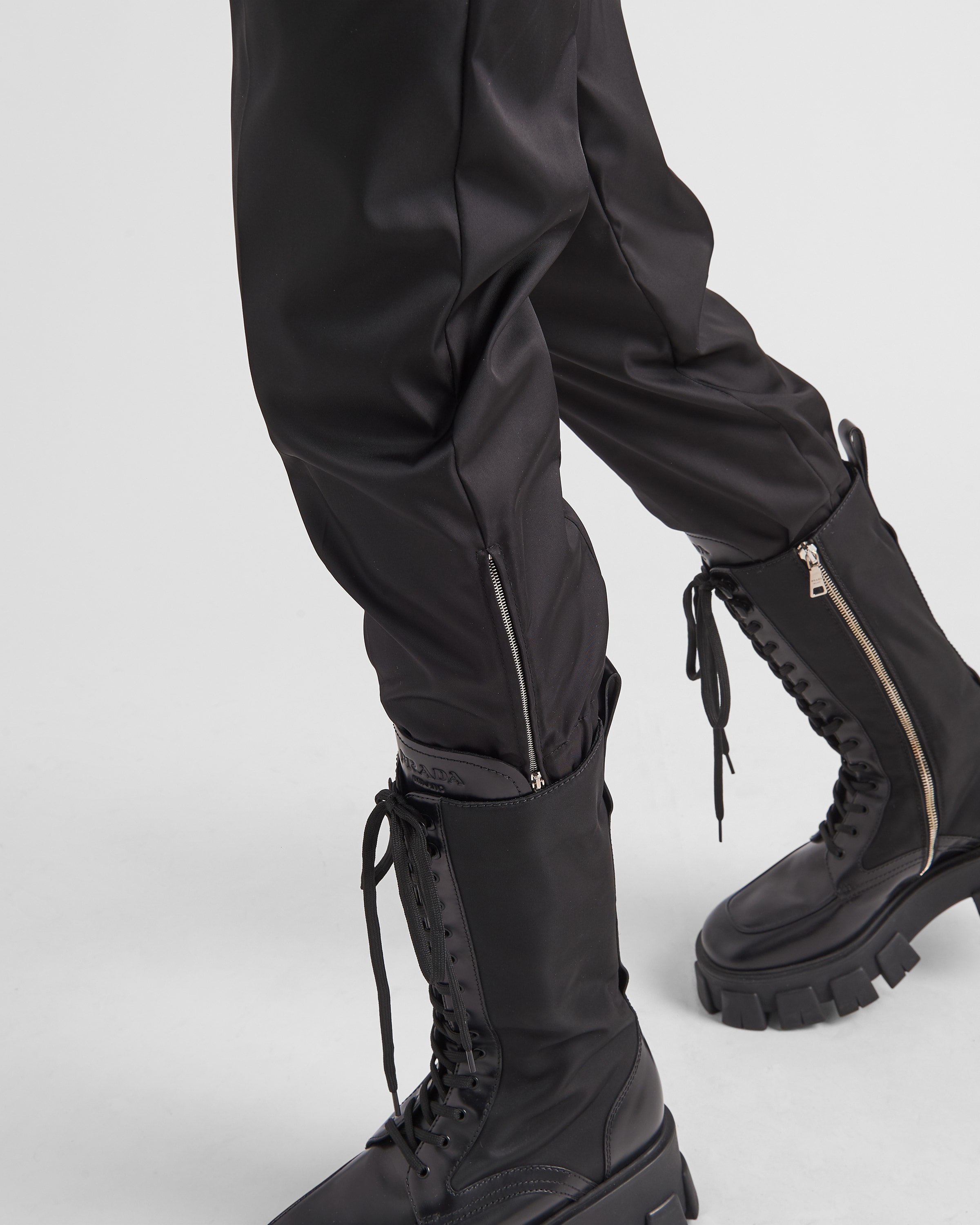 Black Re nylon Gabardine Pants PRADA