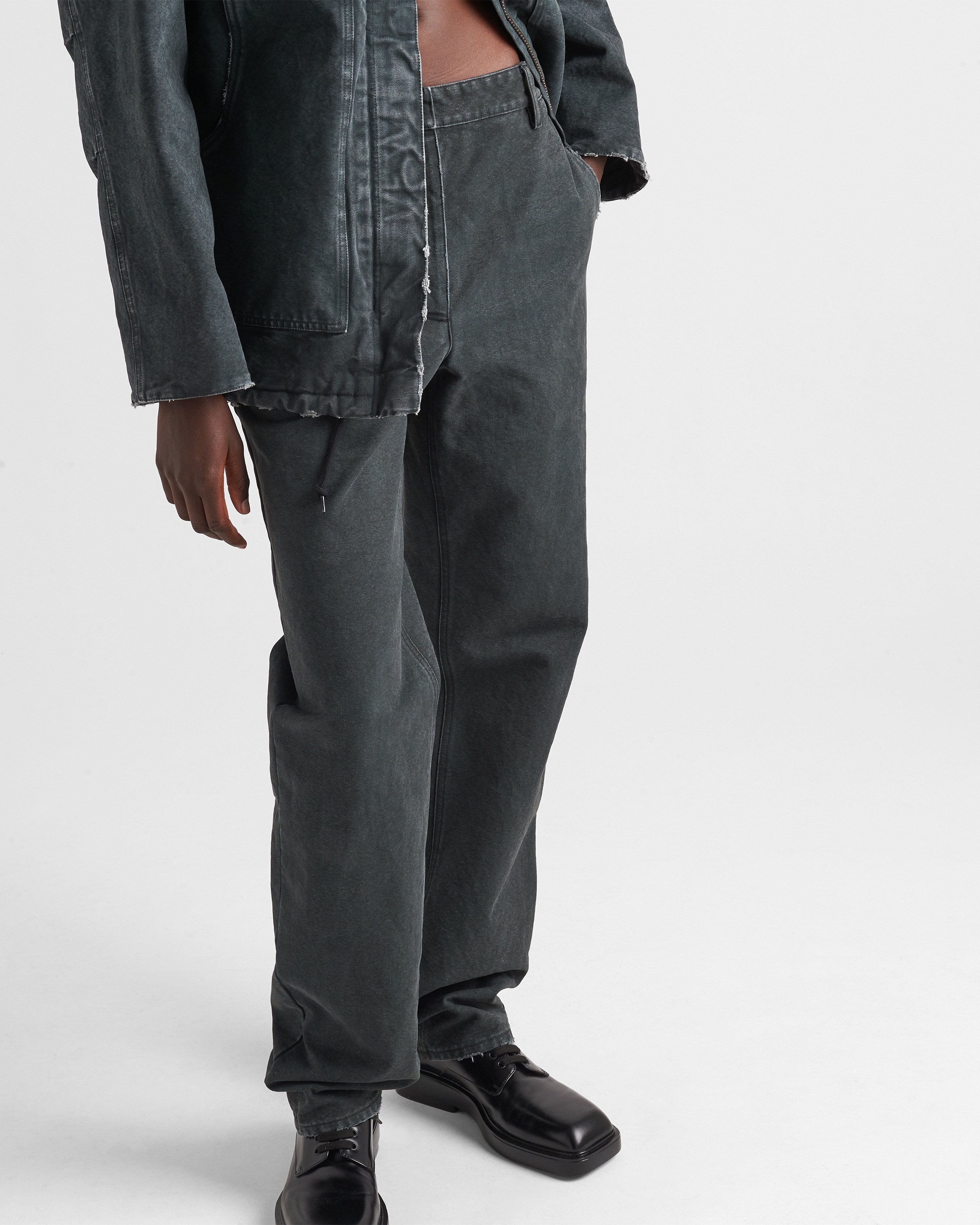 Shop Prada Canvas Pants In Grey