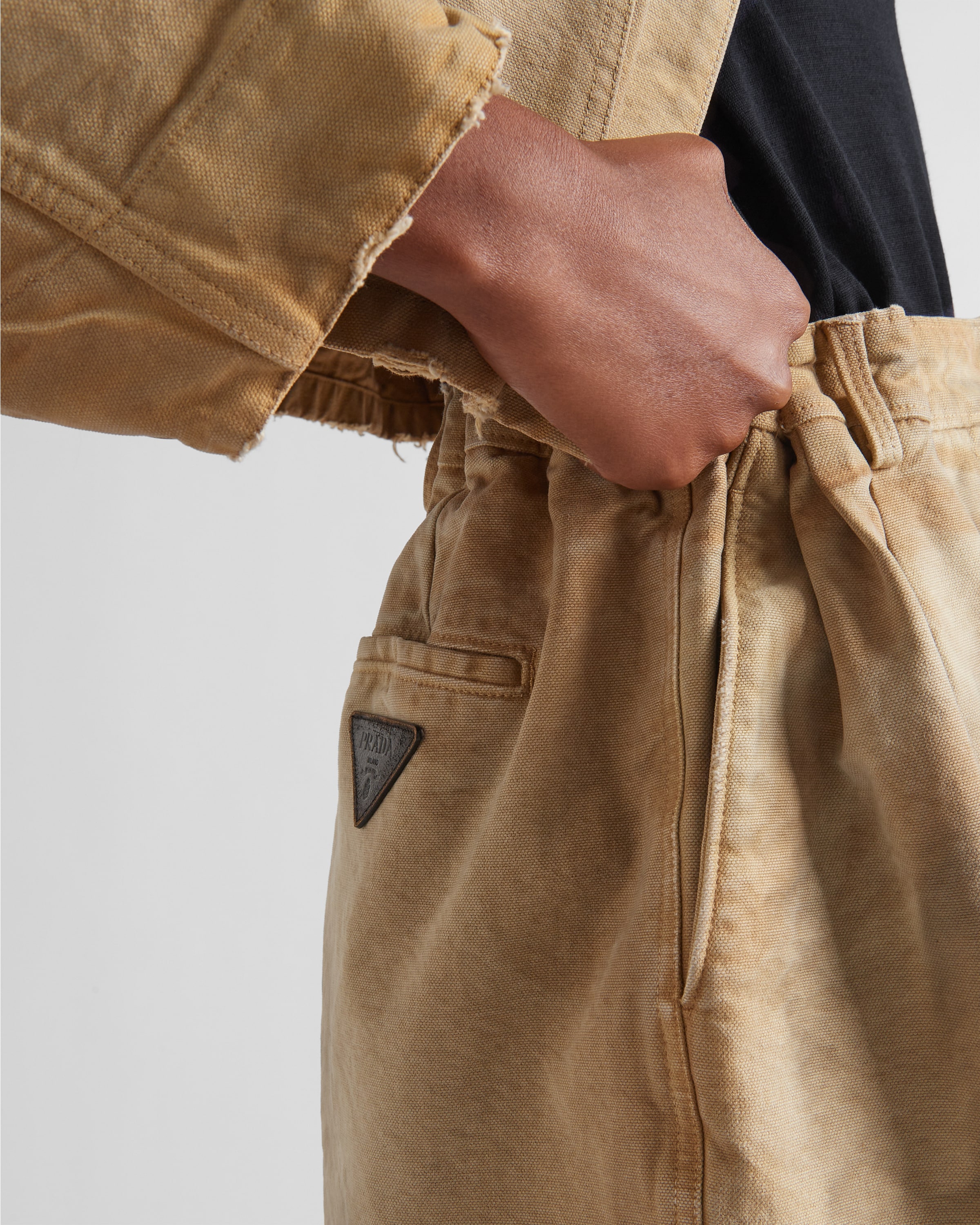 Shop Prada Canvas Shorts In Beige