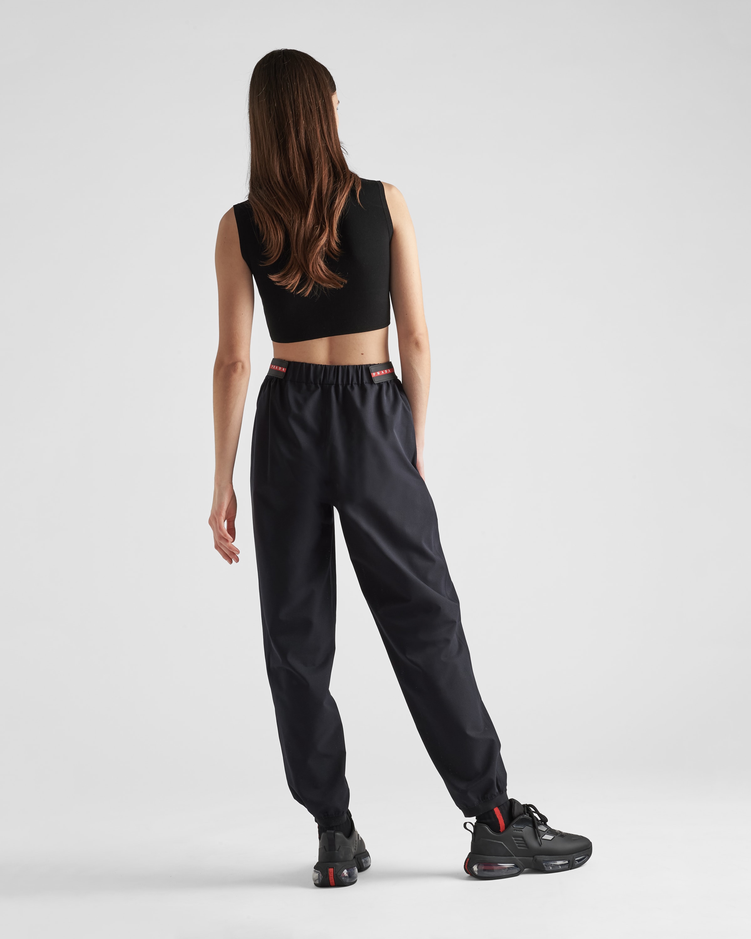 PRADA★素敵！Black Back Lace-Up Wide-Leg Drill Pants High-rise wide-leg jeans in black - Prada | Mytheresa