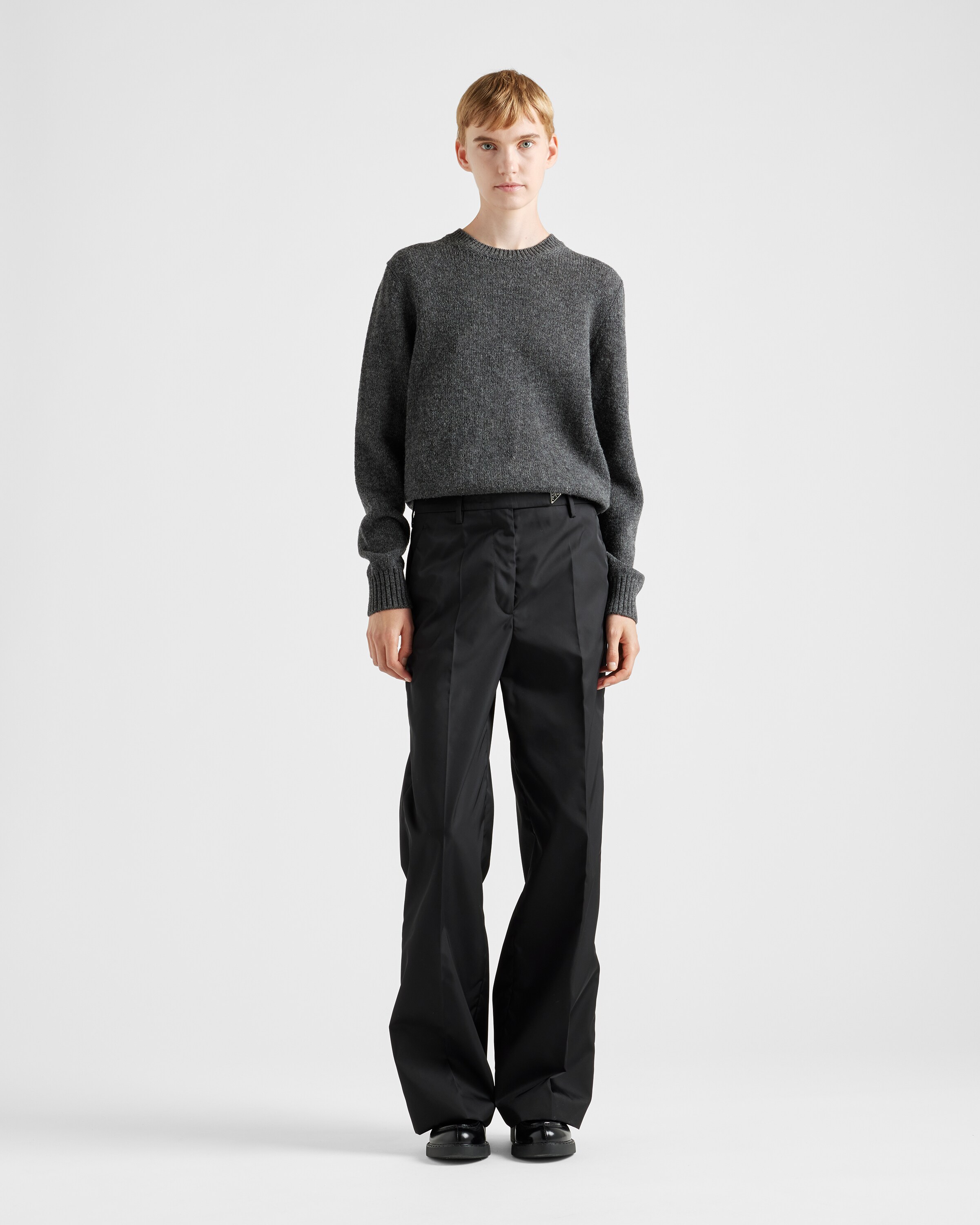 Prada Triangle-logo Straight Trousers In Black