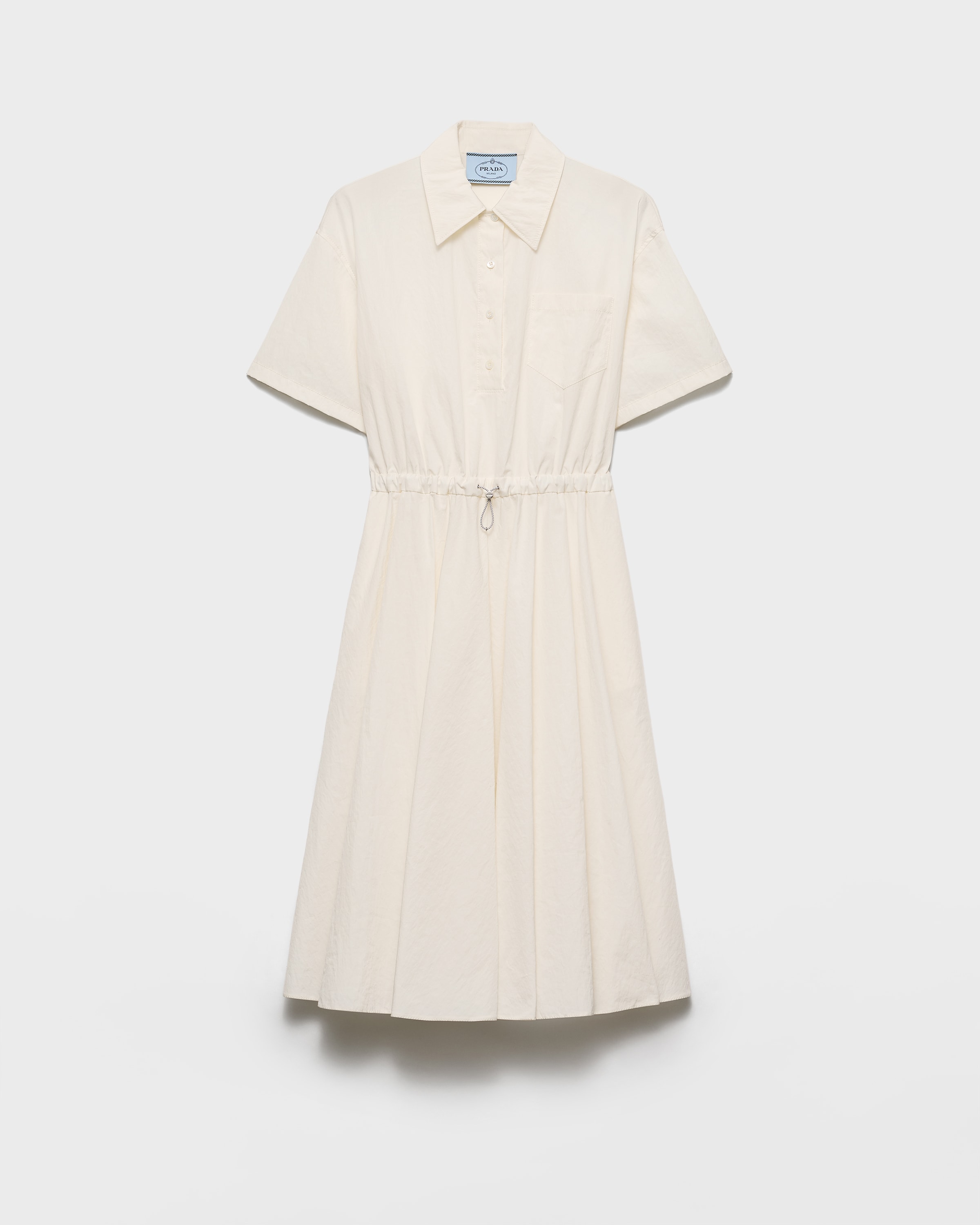 Short-sleeved technical pongé dress