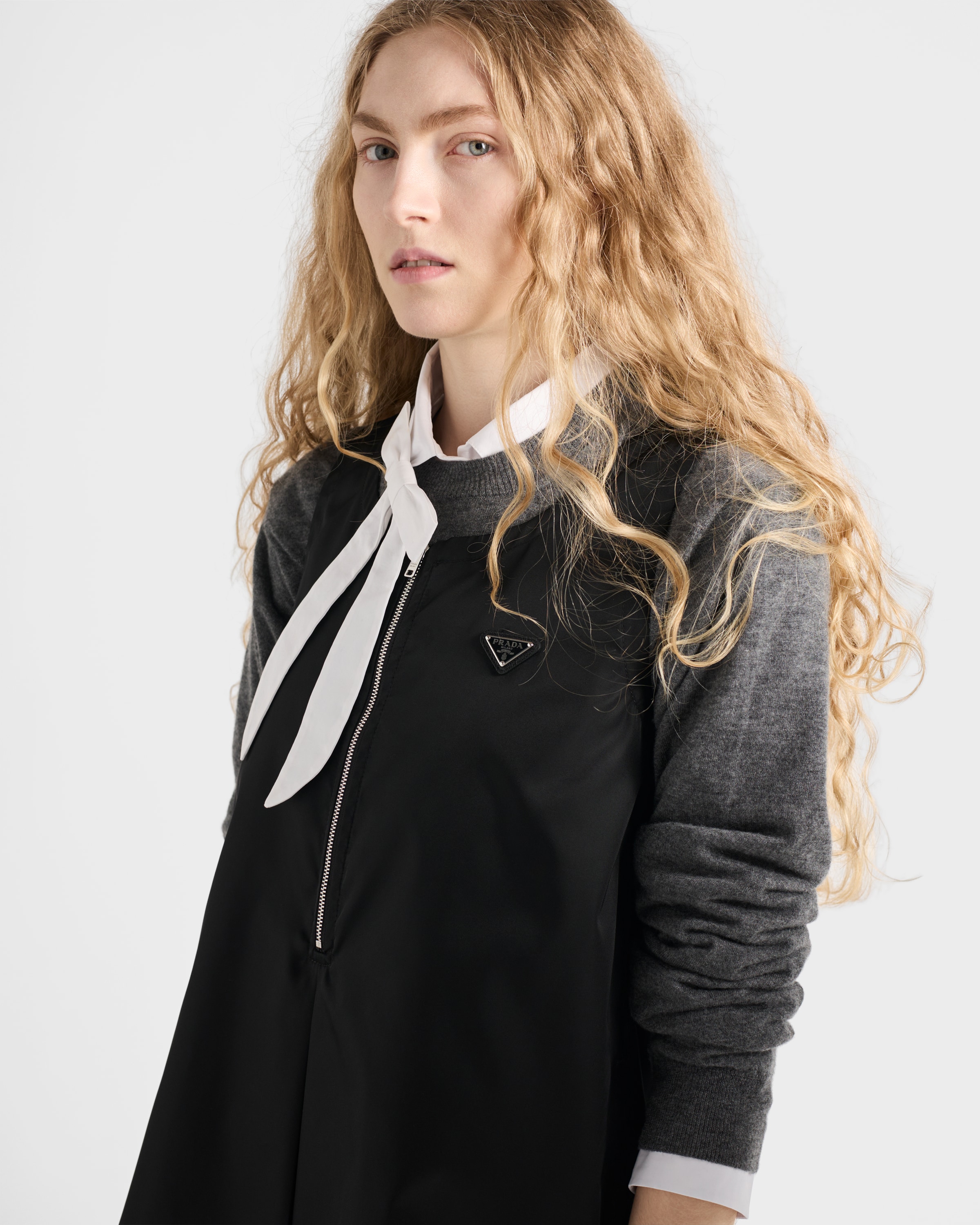 Prada Re-nylon Mini-dress In Black