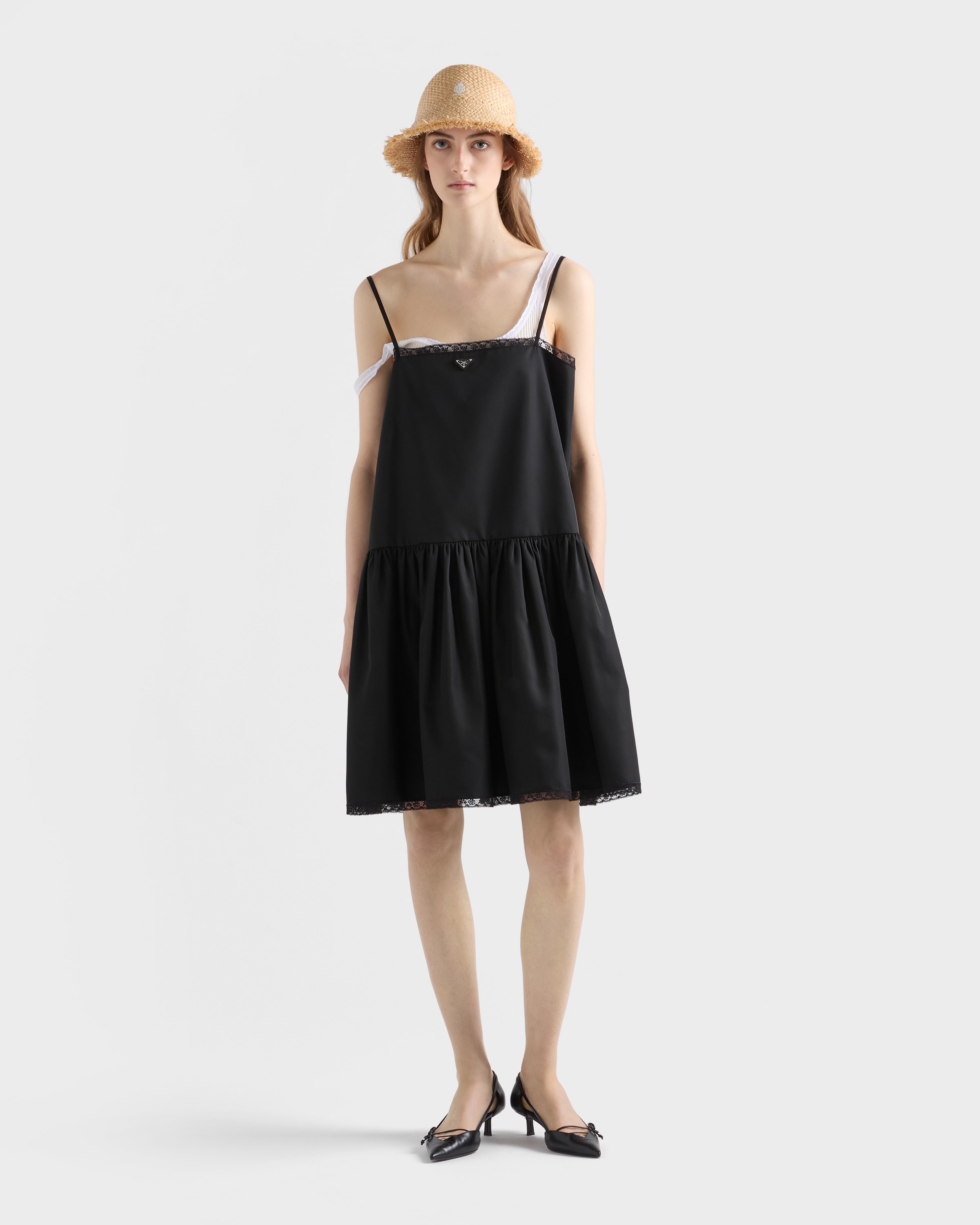 prada mini black dress Prada Re-nylon Mini-dress, Woman, Black, Size 40