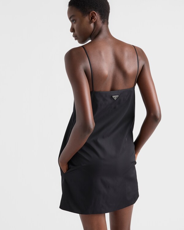Re-Nylon mini-dress with floral appliqués - Negro Re-Nylon mini-dress with floral appliqués - Negro