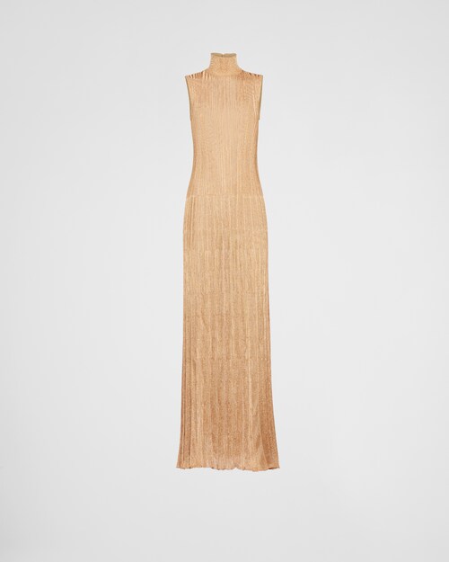 Prada Robe longue en lamé à col roulé 1