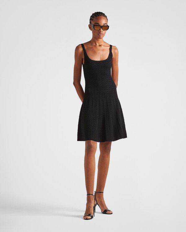 Prada 25 Short-sleeved Dress Black and Gray Cotton