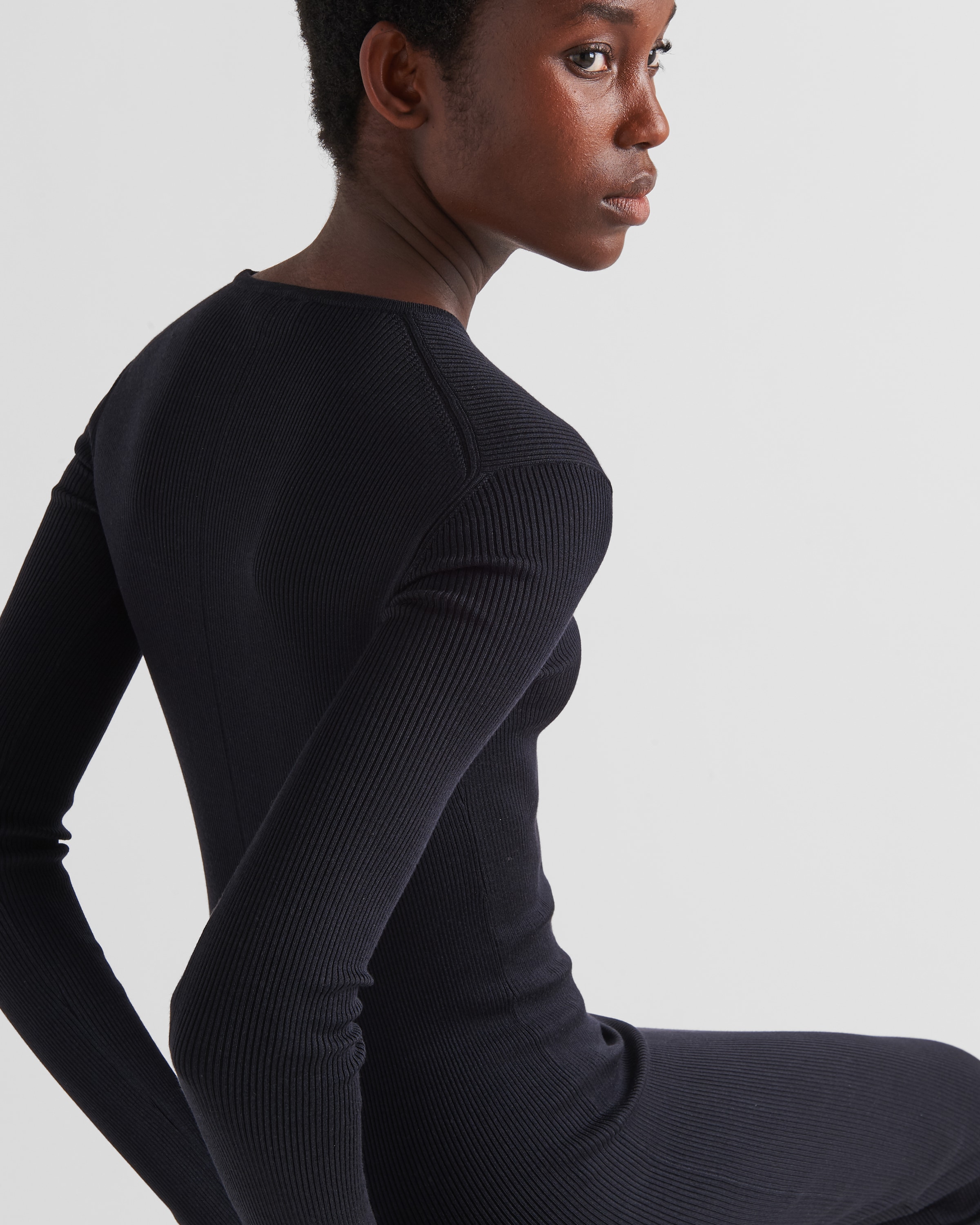 Black Long Silk Knit Dress | PRADA