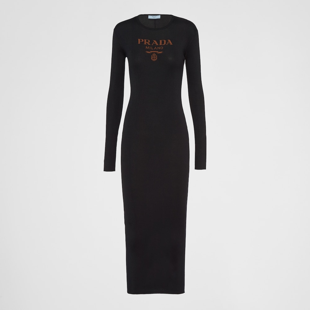 prada.com | Robe longue en tricot de soie