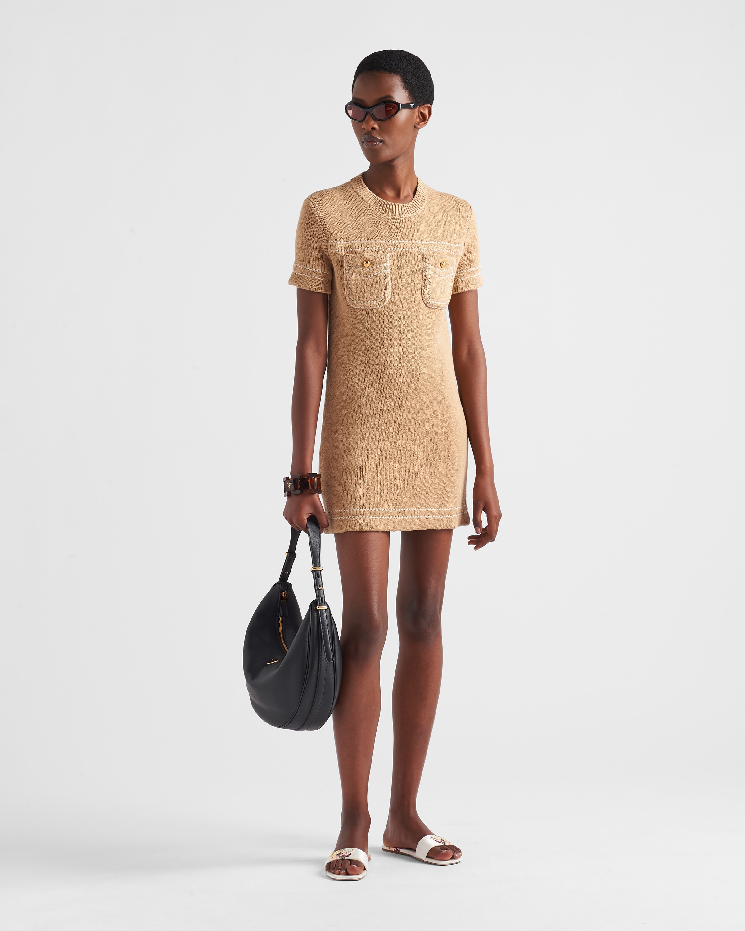 Shop Prada Cotton Crew-neck Dress In Albino White