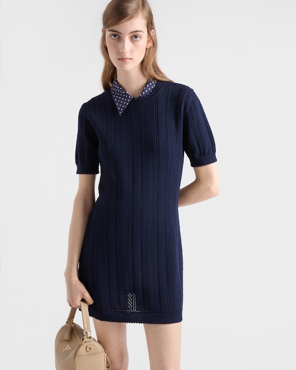 Robe courte en coton ajouré - Bleu Robe courte en coton ajouré - Bleu