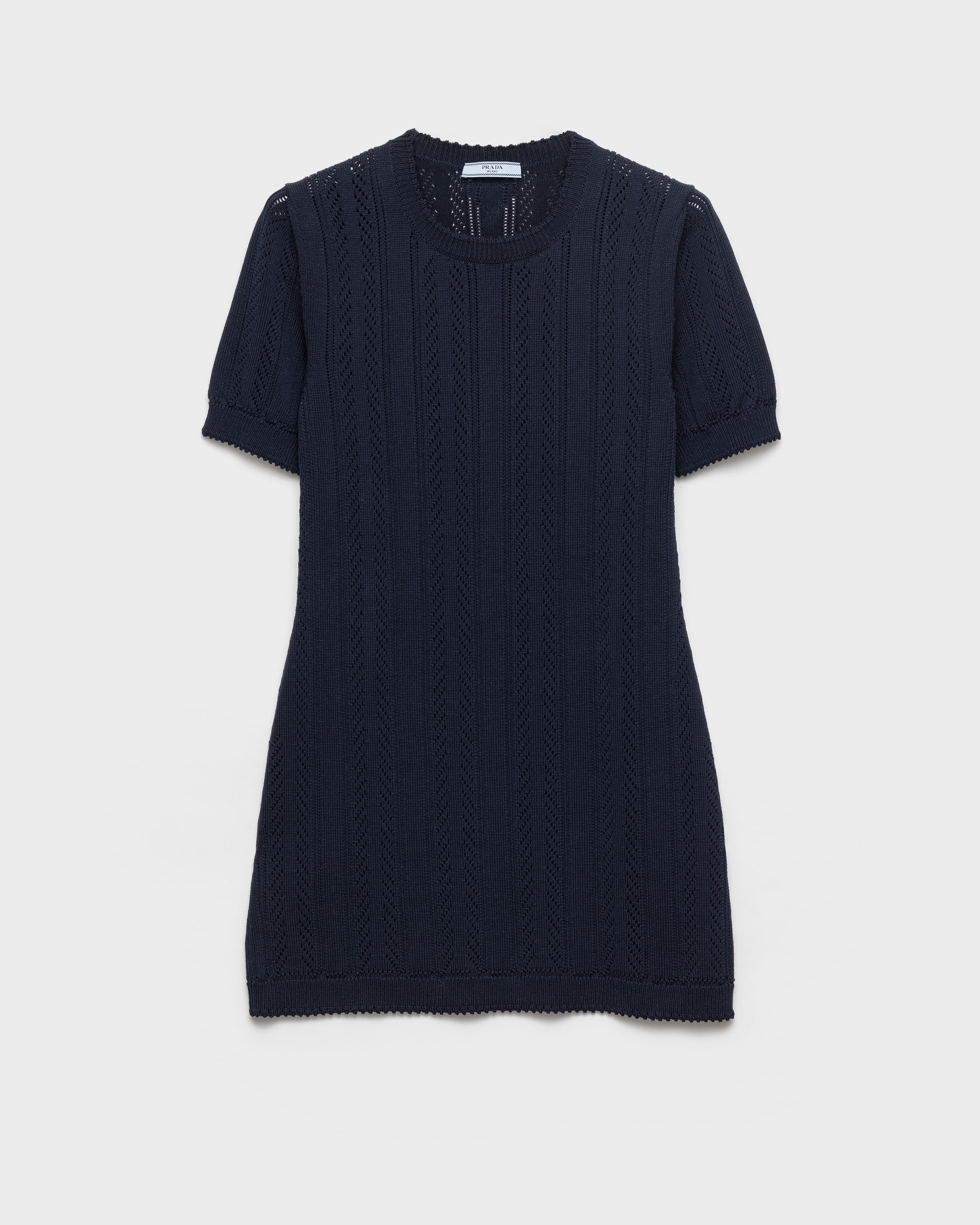 Navy Openwork cotton mini-dress | PRADA - United States