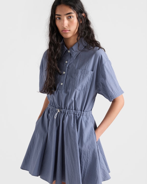 Short-sleeved technical pongé dress - Aviator Blue Short-sleeved technical pongé dress - Aviator Blue