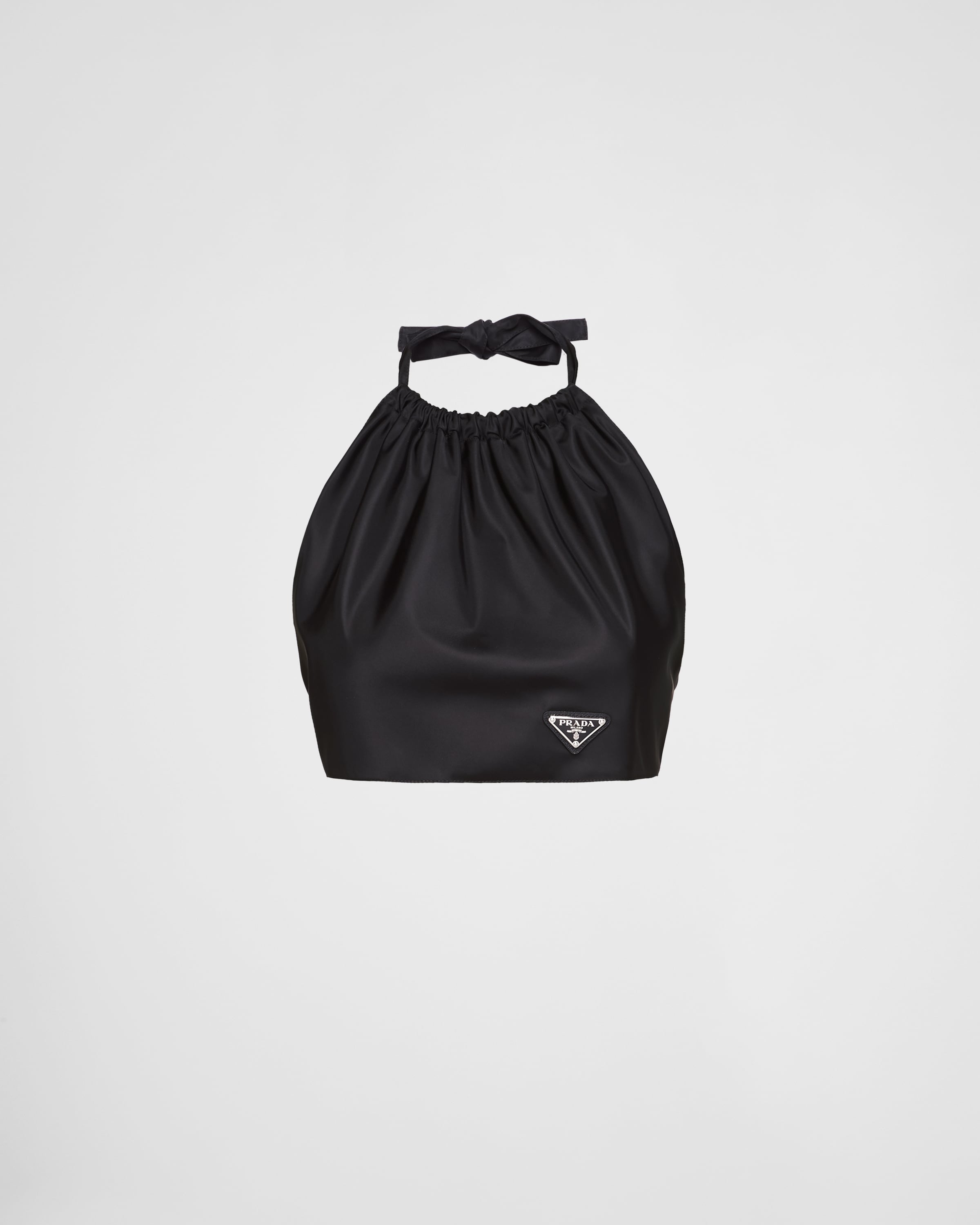 vuilnis Ongemak Elegantie Black Re-Nylon crop top | Prada