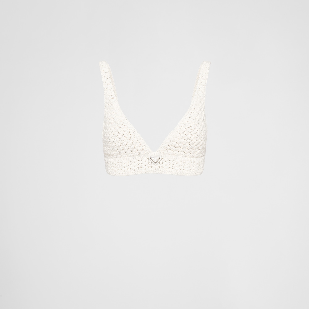 Ivory Cotton crochet crop top Prada