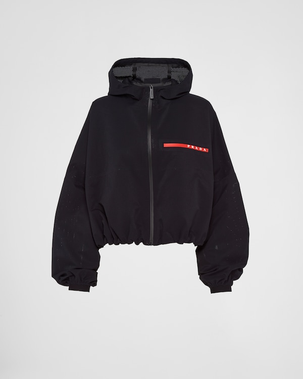 Black Cropped technical Re-Nylon down jacket | PRADA