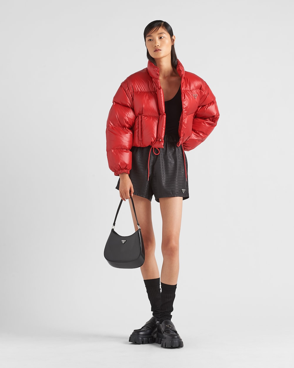 Red Re-Nylon cropped convertible down 