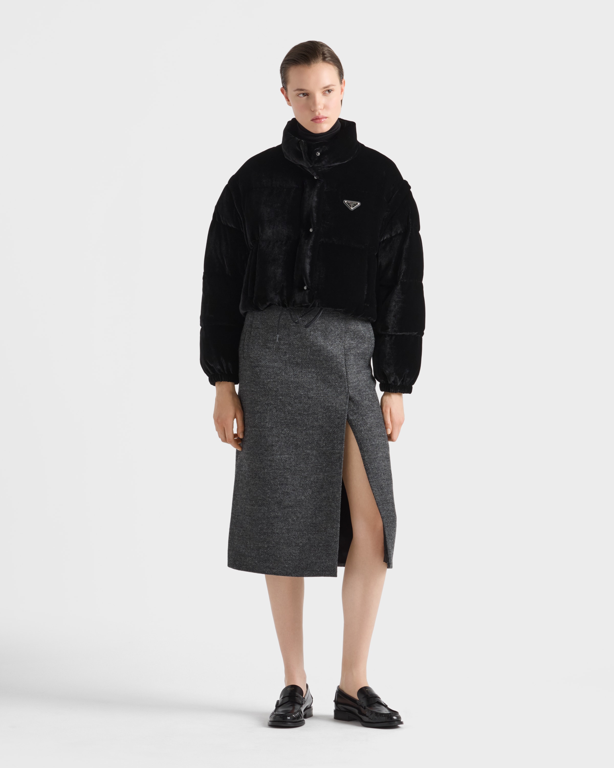 Black Velvet down jacket | PRADA - United States