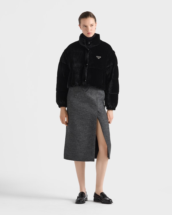 컨버터블 크롭 벨벳 다운 재킷 - 블랙 컨버터블 크롭 벨벳 다운 재킷 - 블랙