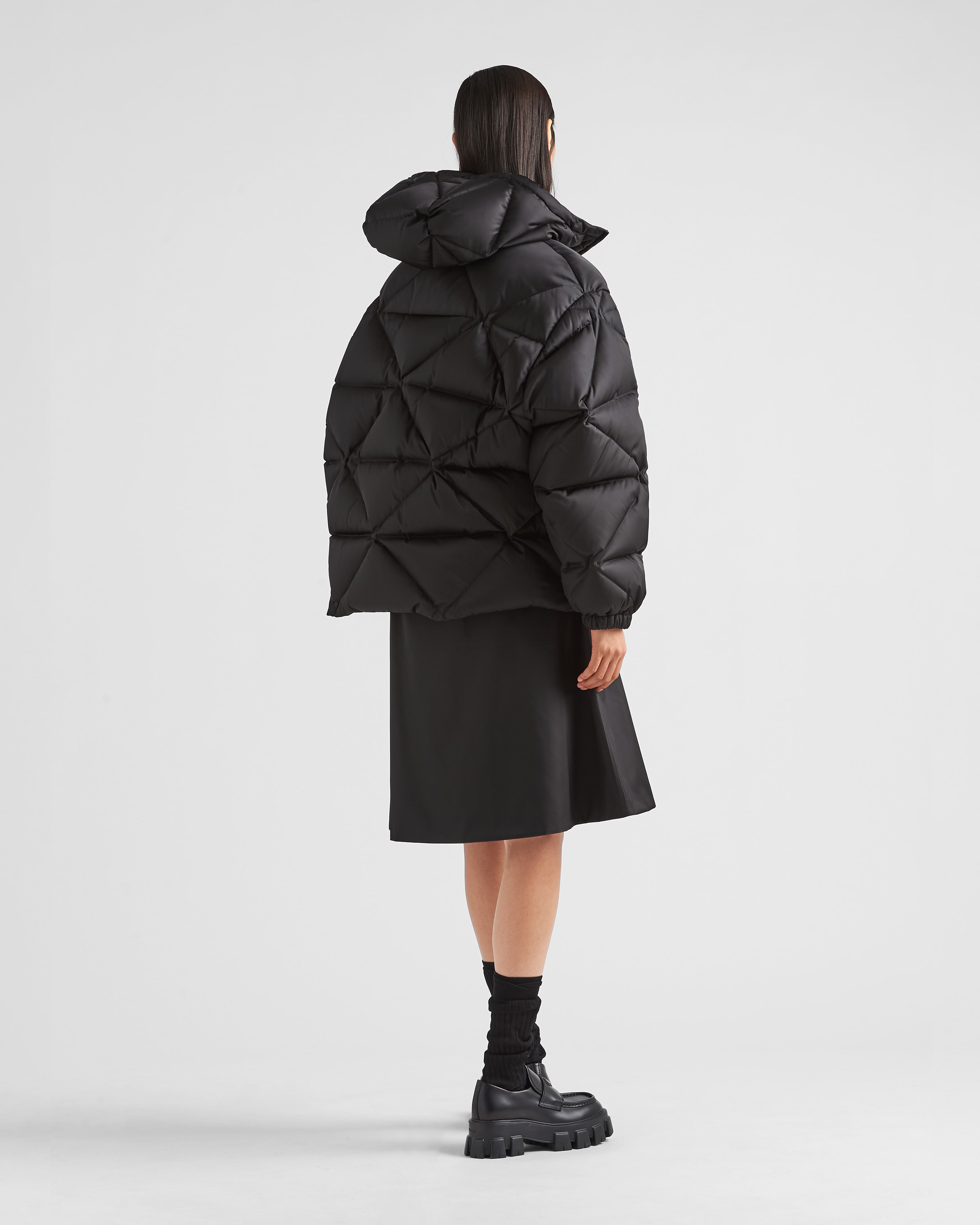 Black Oversized Re nylon Gabardine Down Jacket PRADA