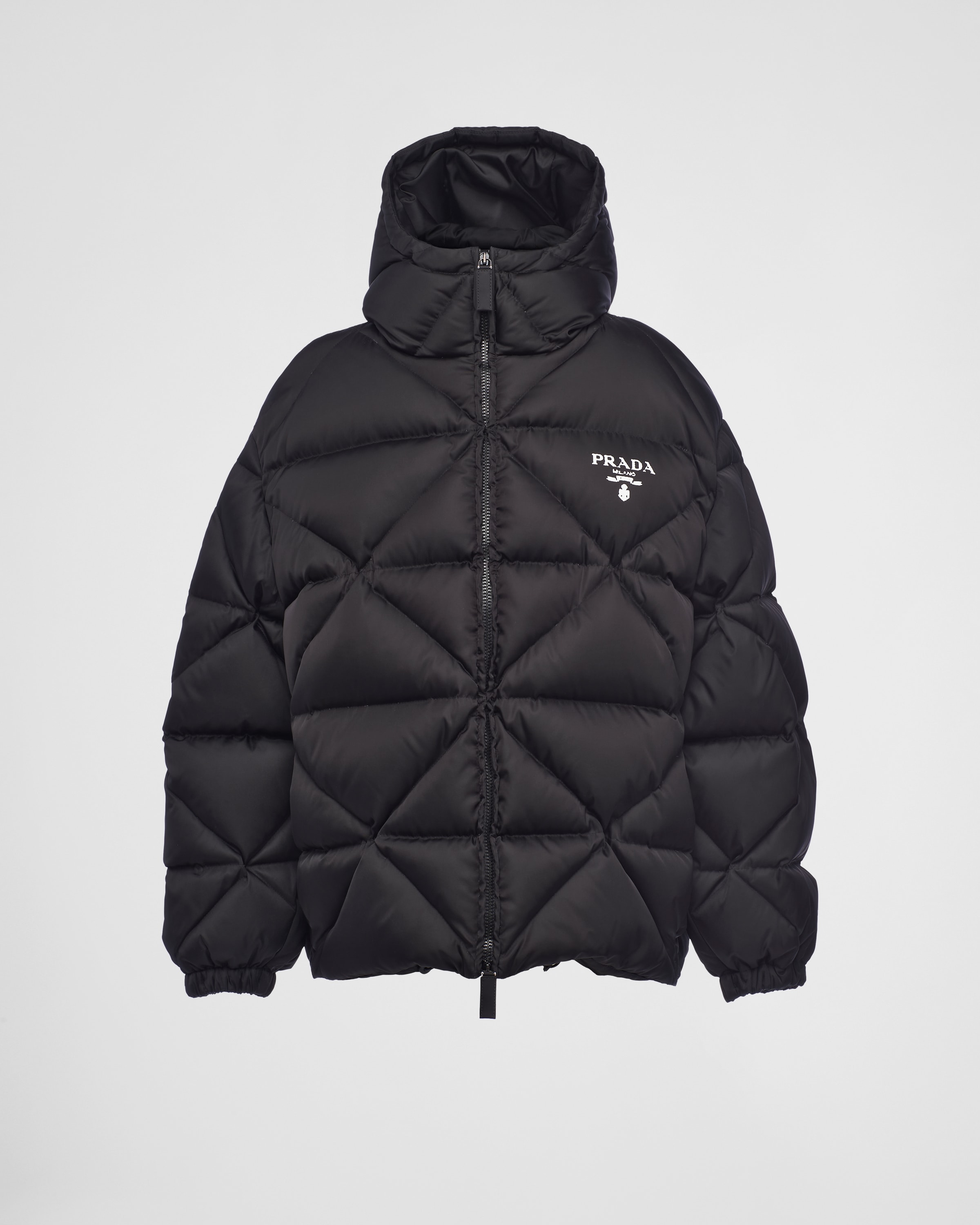 Black Oversized Re nylon Gabardine Down Jacket PRADA