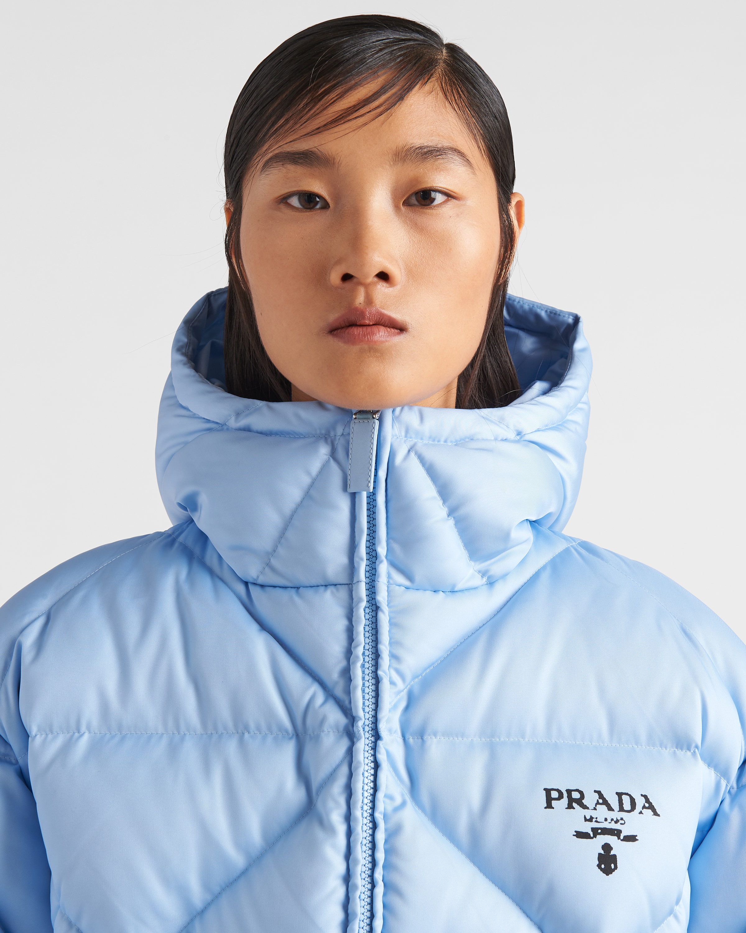 Light Blue Oversized Re-Nylon Gabardine down jacket | Prada