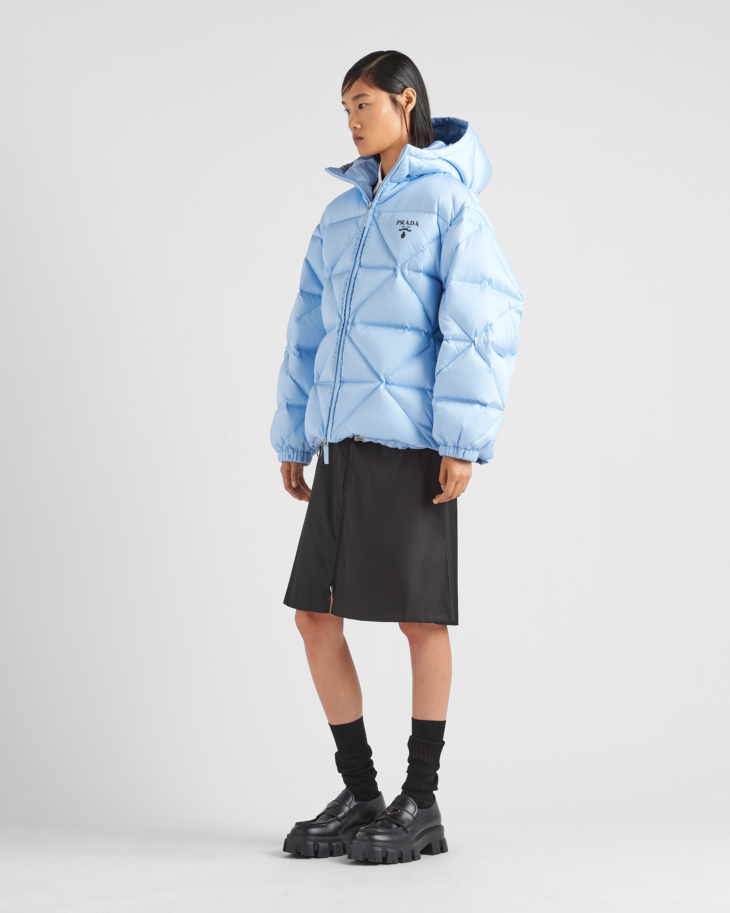 Light Blue Oversized Re nylon Gabardine Down Jacket PRADA