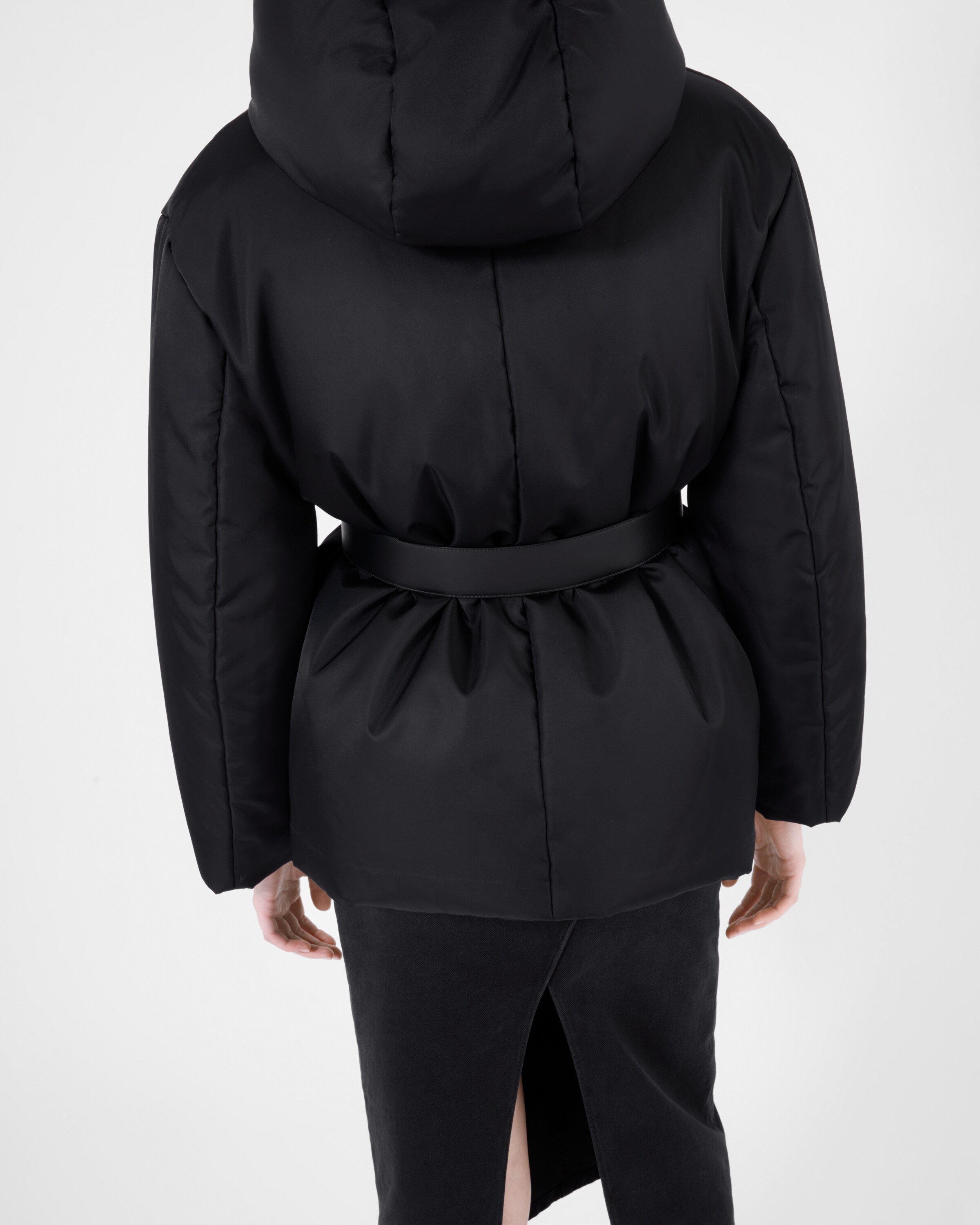 Black Re nylon Hooded Down Jacket PRADA