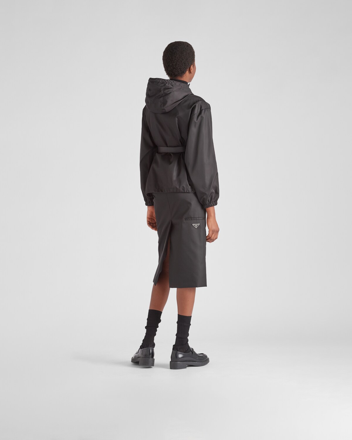 Black Re-nylon Hooded Blouson Jacket With Pouch | PRADA