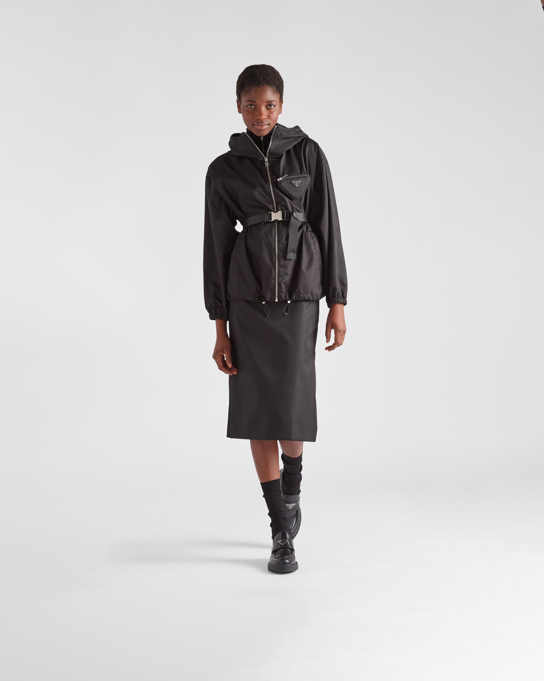 Black Re-nylon Hooded Blouson Jacket With Pouch | PRADA