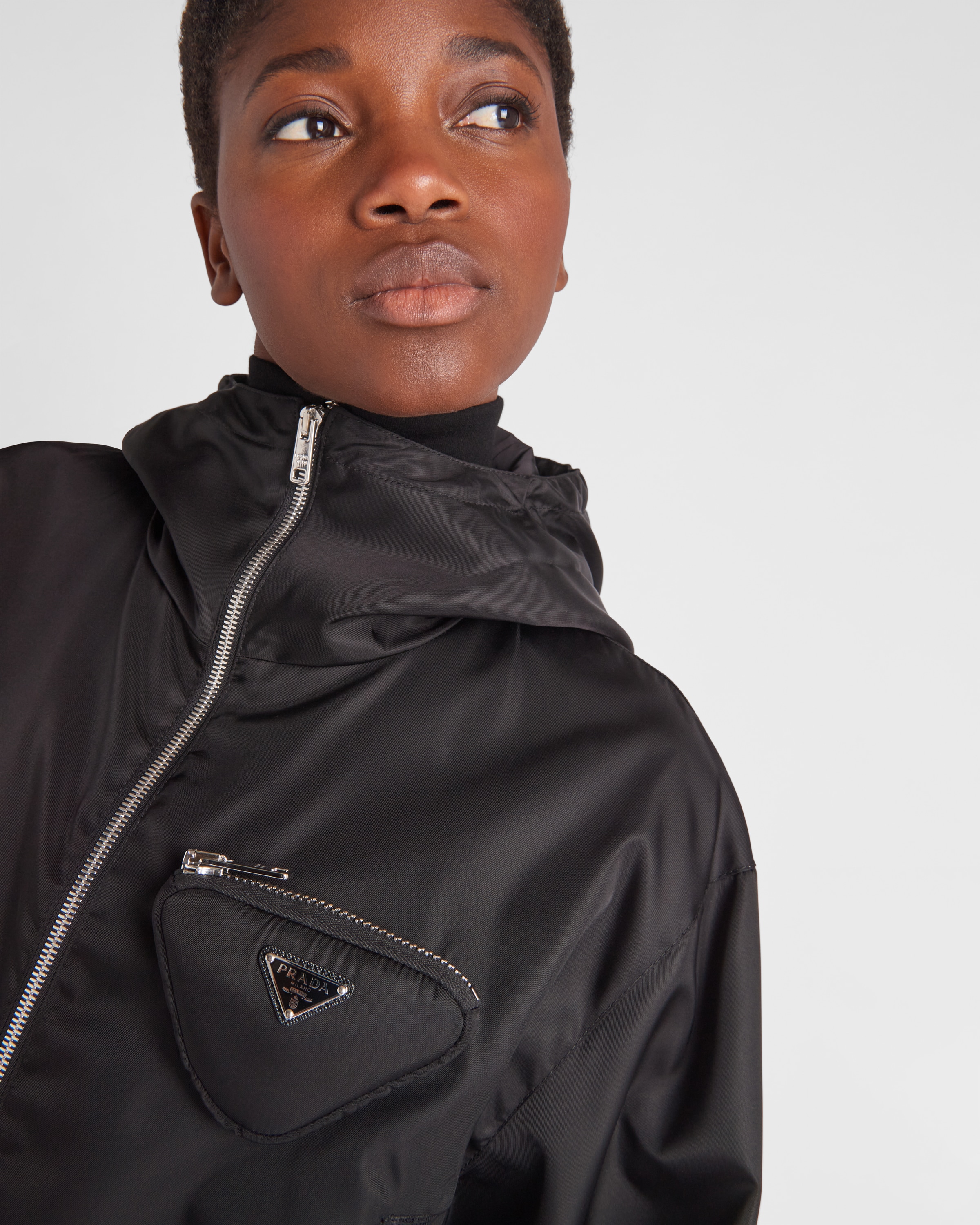 Black Re nylon Hooded Blouson Jacket With Pouch PRADA