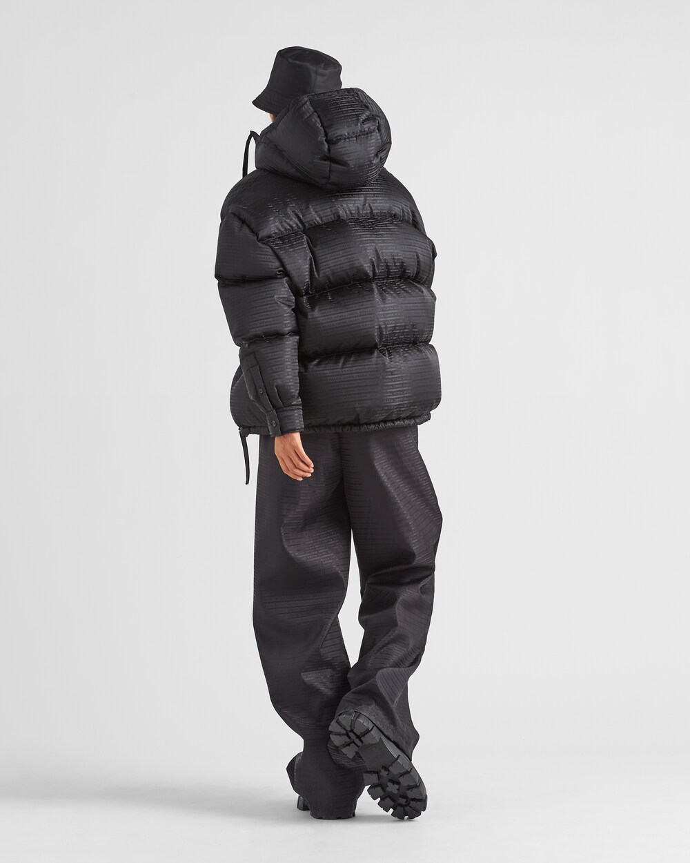 Black Re-Nylon hooded down jacket | Prada