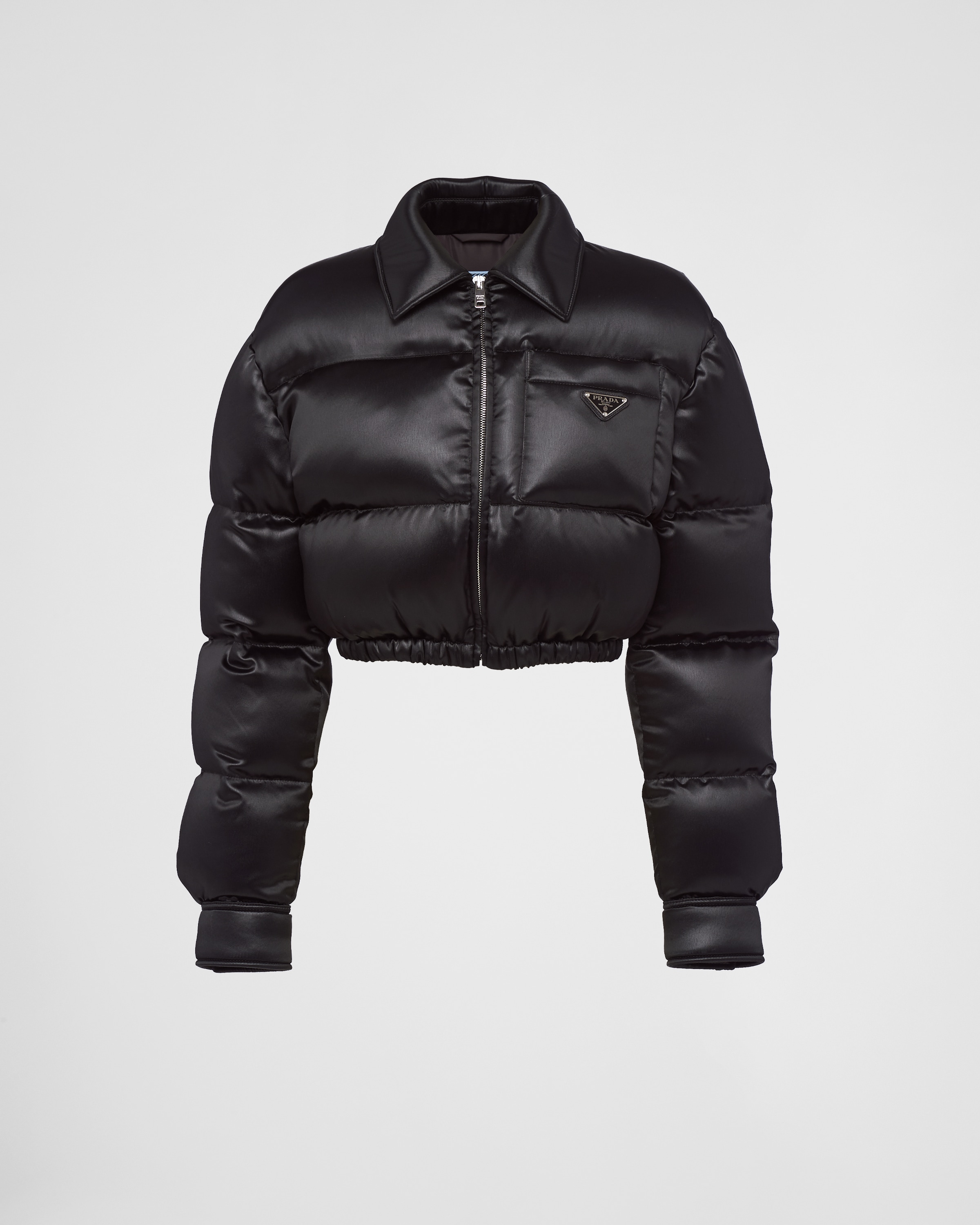 Black Ciré cropped down jacket | Prada